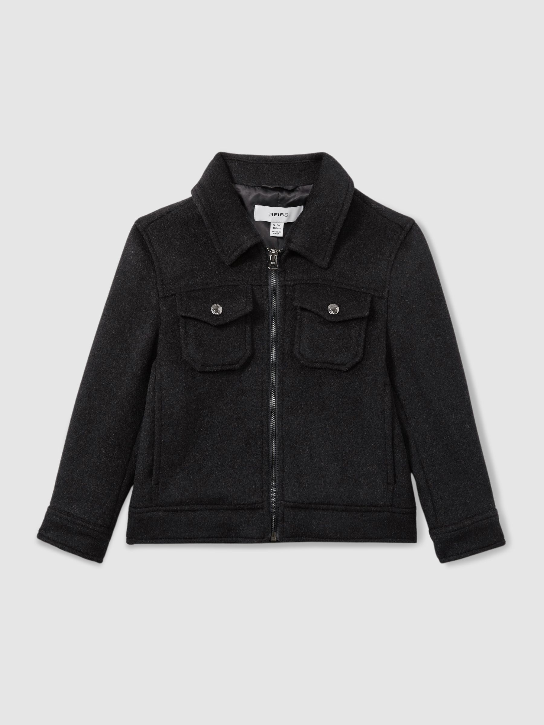 Wool-Blend Melton Trucker Jacket in Dark Indigo Melange - Image 2 of 4