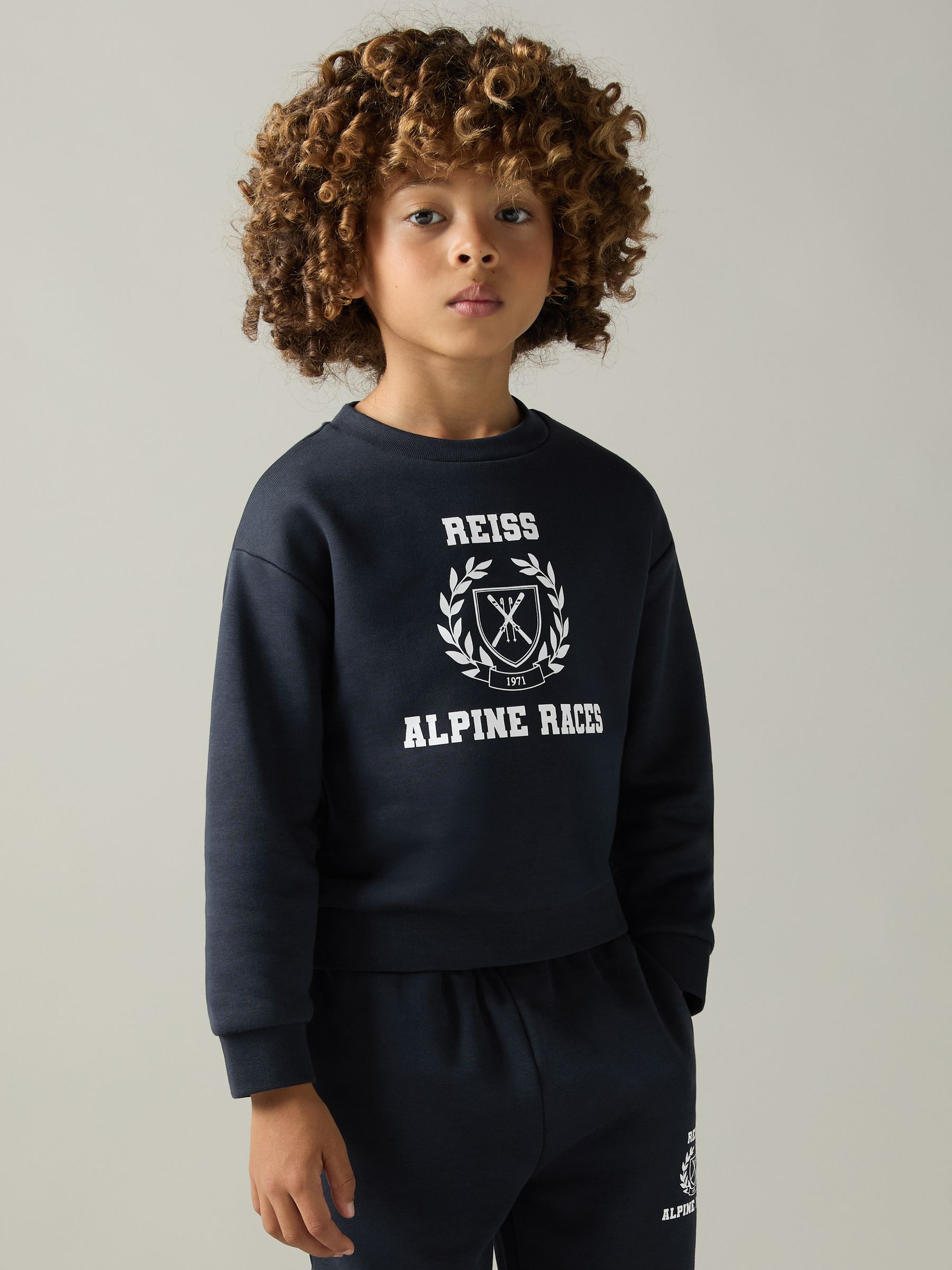 9-13 yrs Cotton-Blend Alpine Races Sweatshirt in Navy/Off White - Image 3 of 5