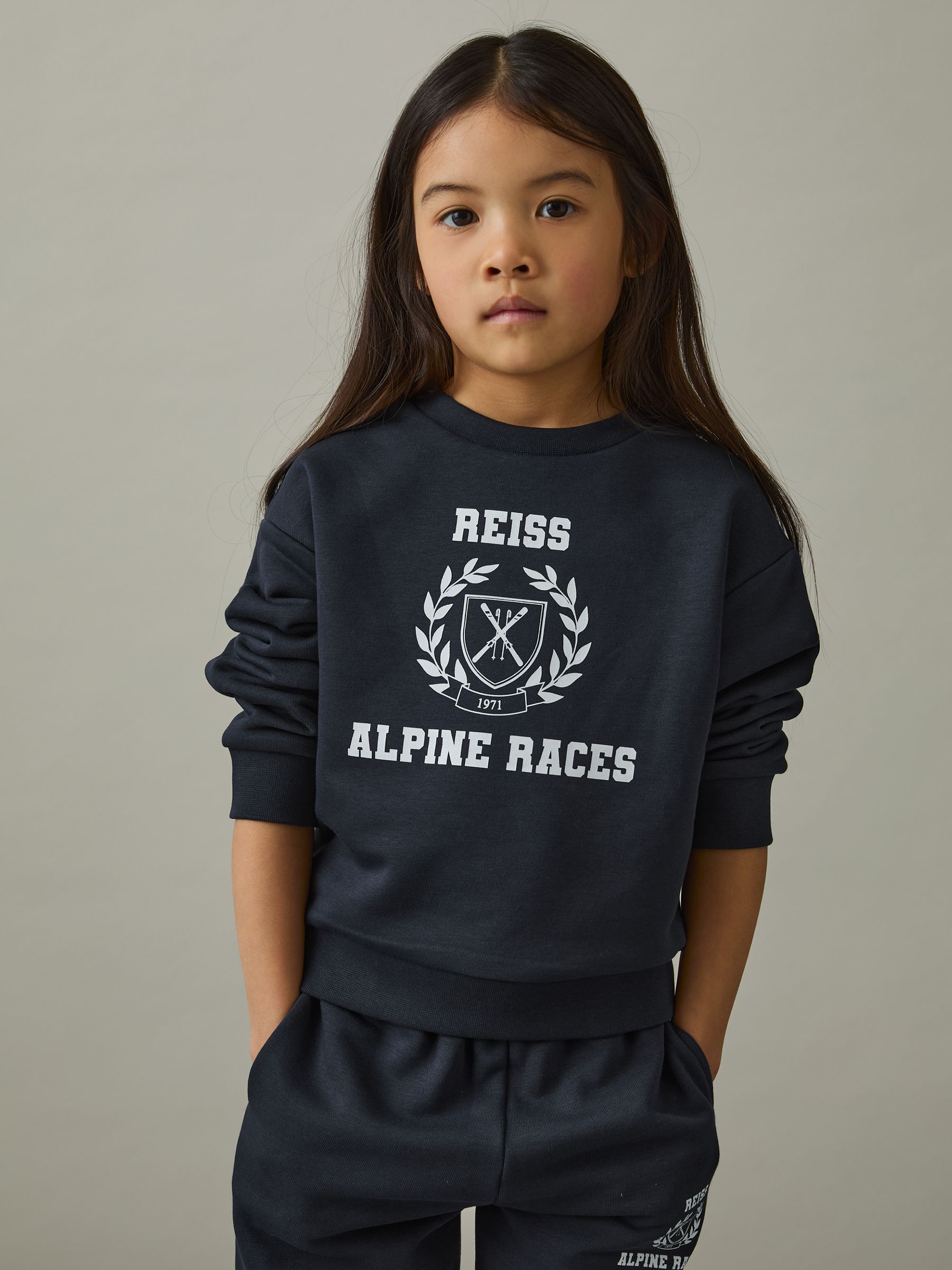 9-13 yrs Cotton-Blend Alpine Races Sweatshirt in Navy/Off White - Image 4 of 5