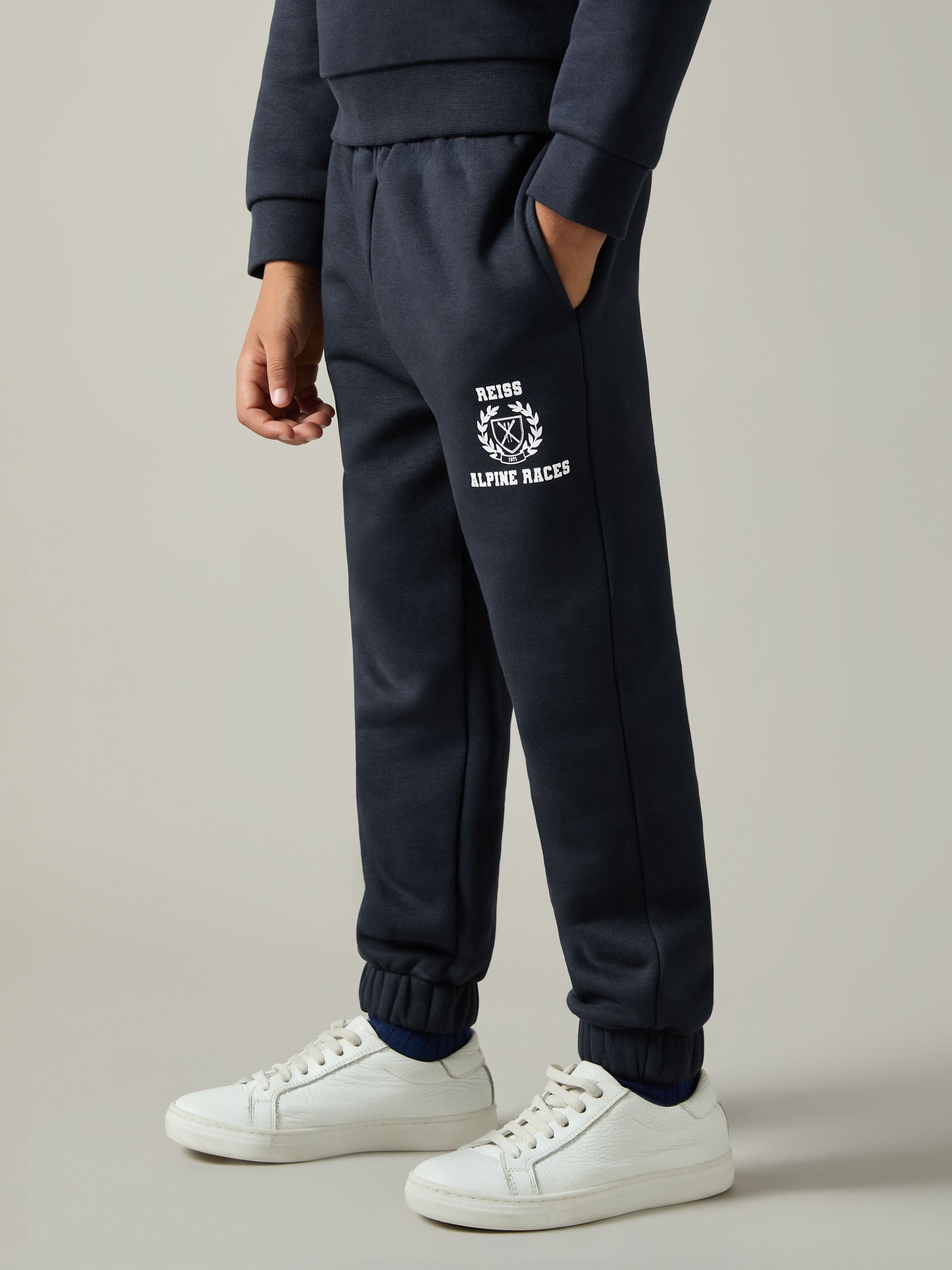 9-13 yrs Cotton-Blend Alpine Races Joggers in Navy/White - Image 1 of 4