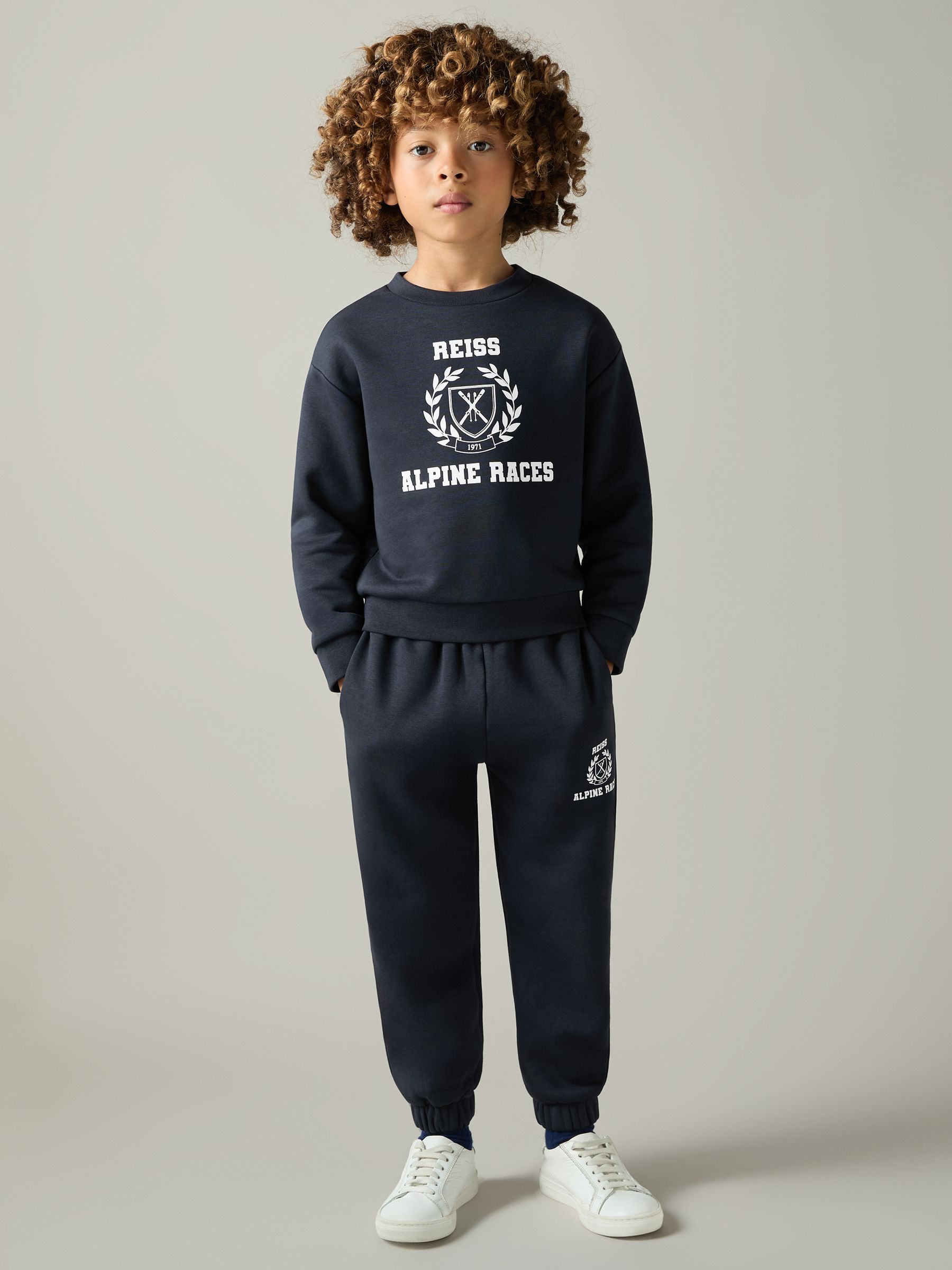9-13 yrs Cotton-Blend Alpine Races Joggers in Navy/White - Image 3 of 4