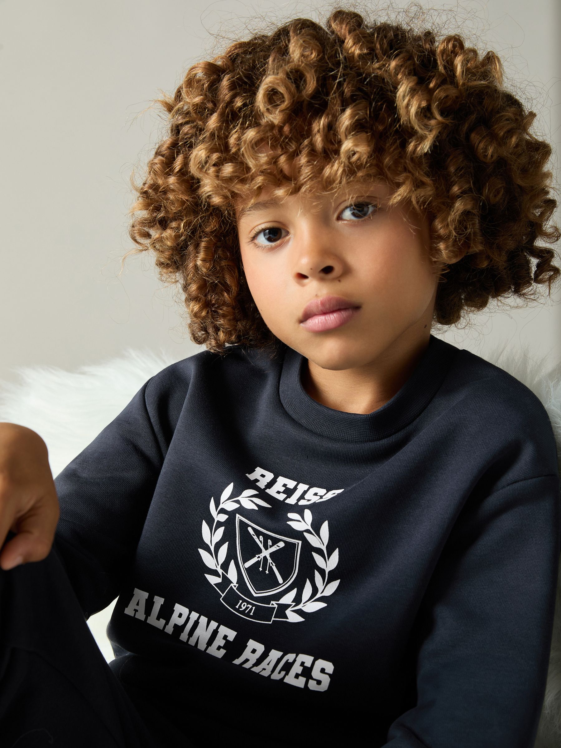 3-9 yrs Cotton-Blend Alpine Races Sweatshirt in Navy/Off White - Image 3 of 5