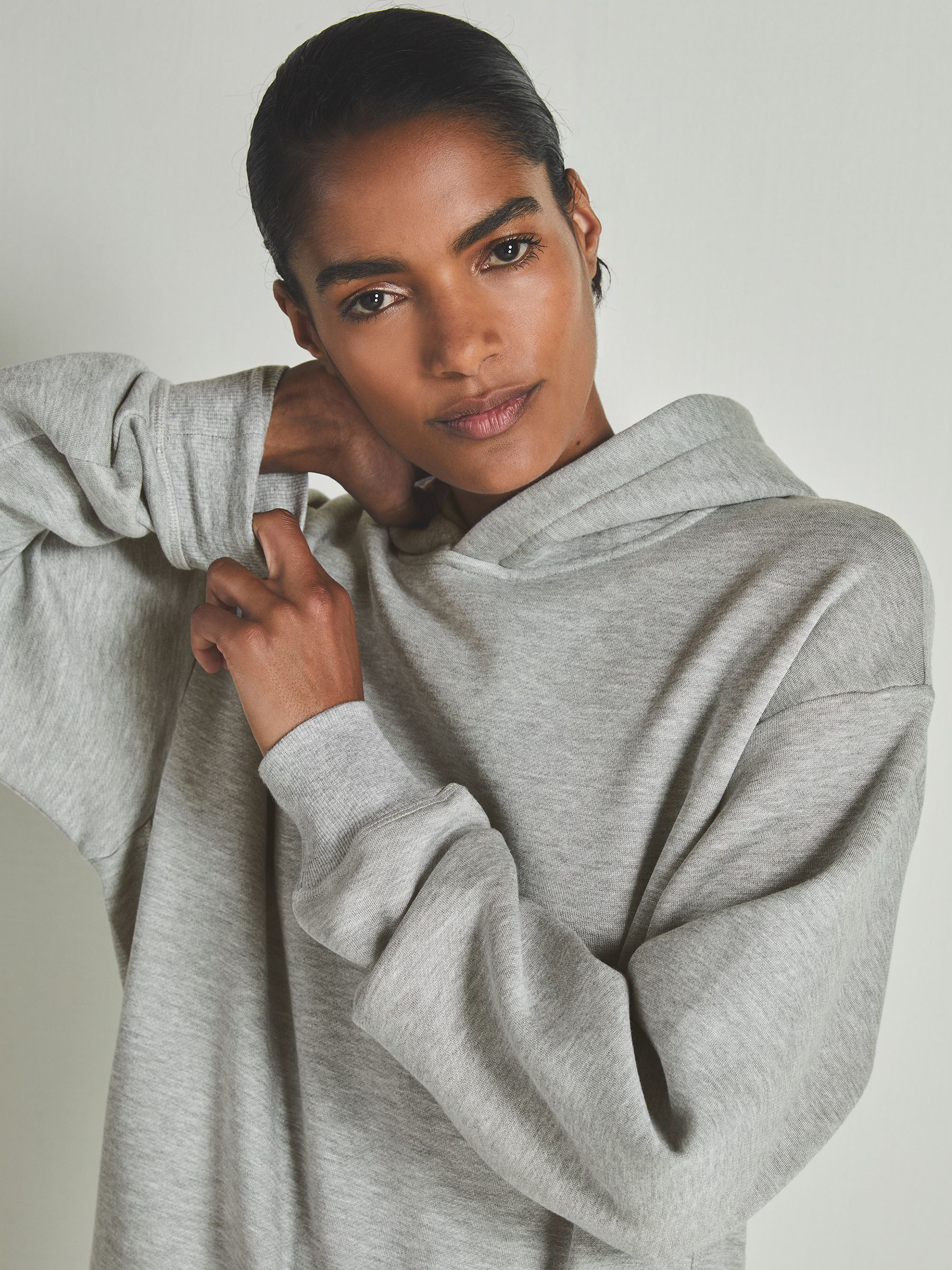 Reiss | Les 100 Ciels Modal-Blend Jersey Hoodie in Grey - Image 3 of 6