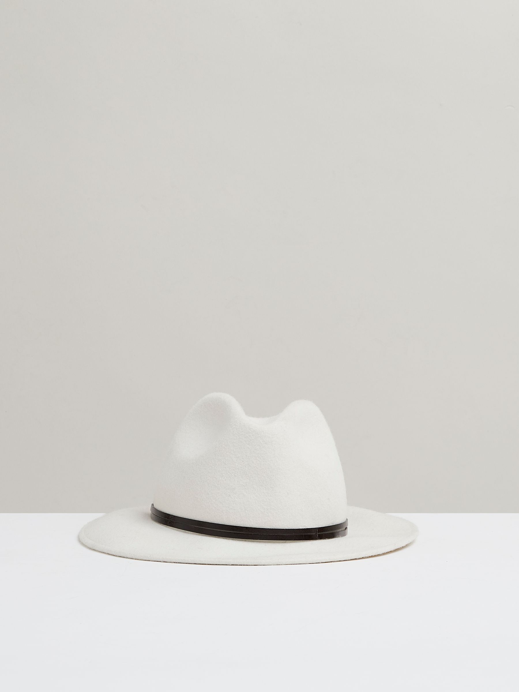 Wool Felt Leather Band Fedora in Ivory - Image 1 of 4