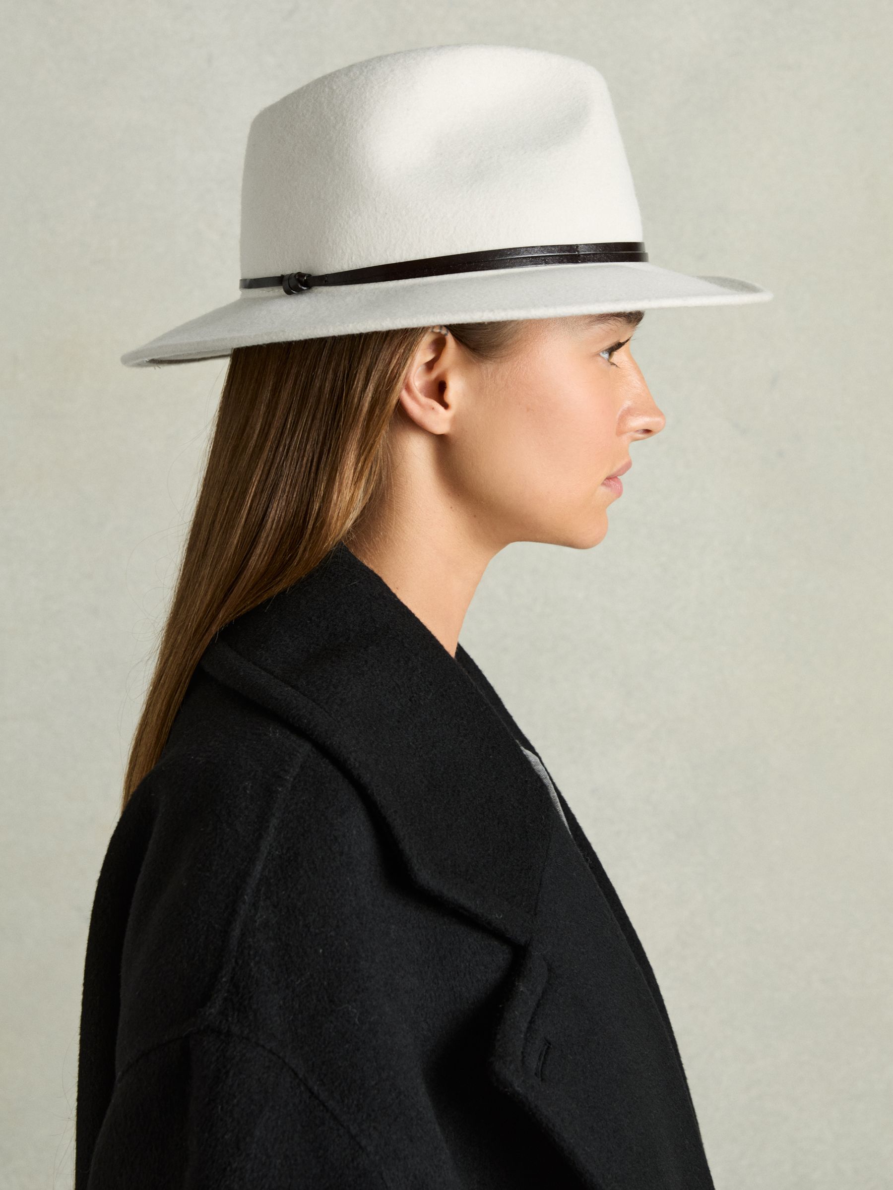 Wool Felt Leather Band Fedora in Ivory - Image 2 of 4