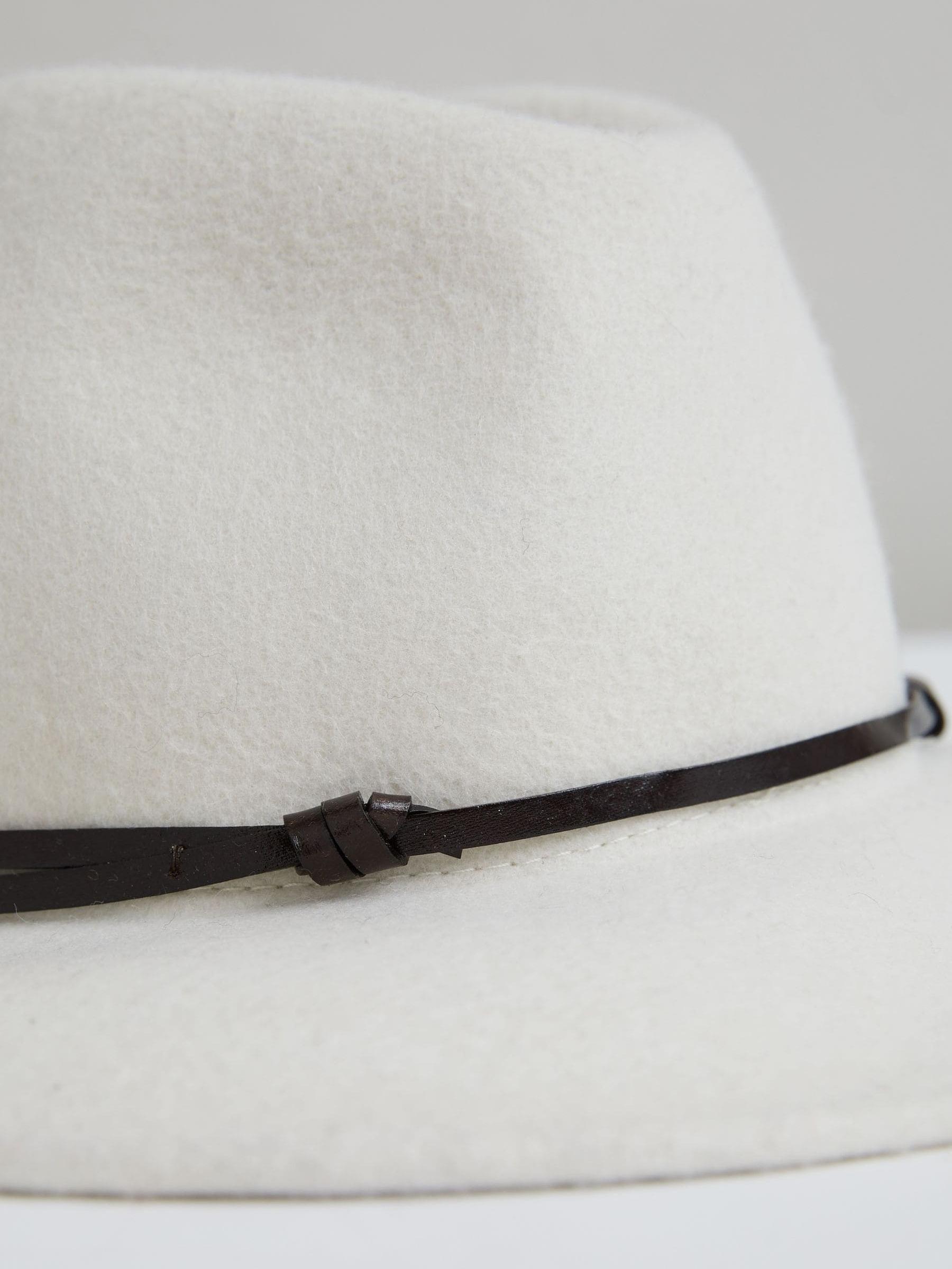 Wool Felt Leather Band Fedora in Ivory - Image 4 of 4