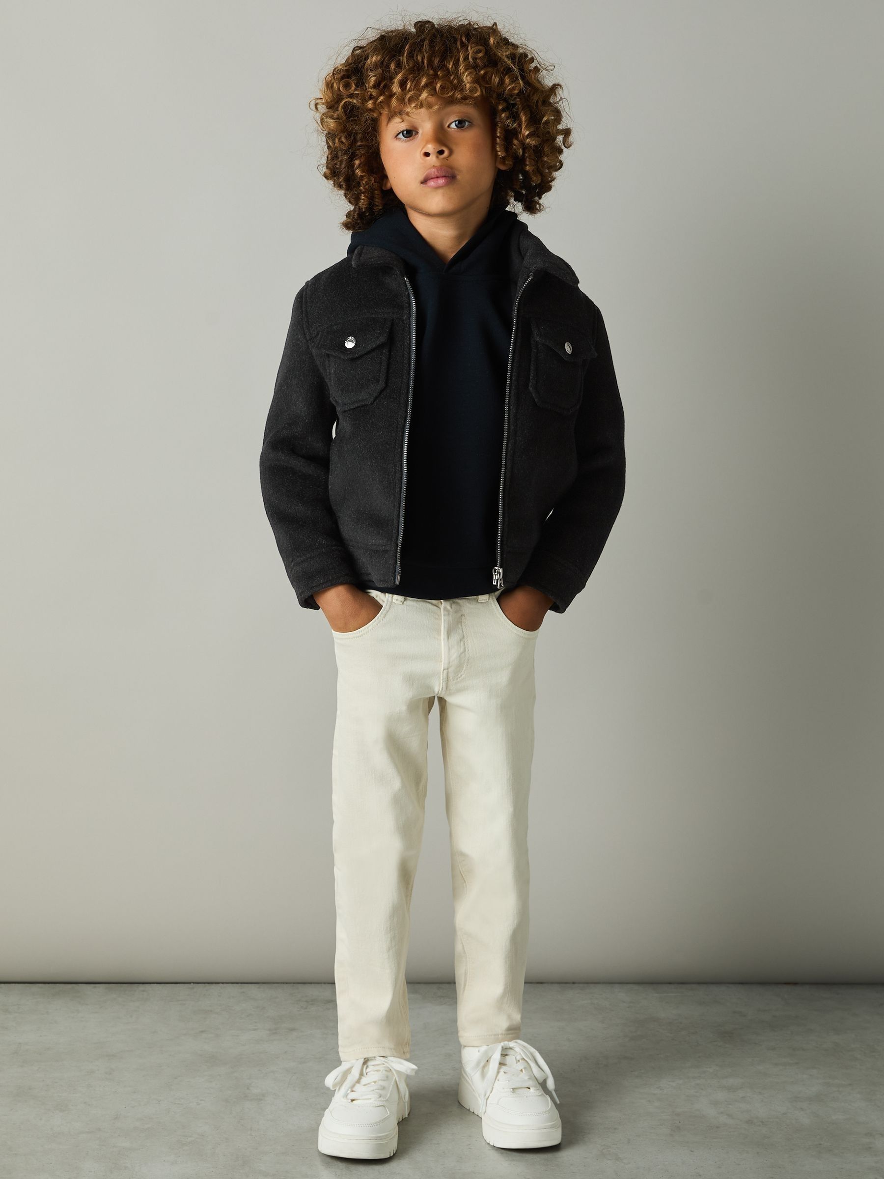 Wool-Blend Melton Trucker Jacket in Dark Indigo Melange - Image 1 of 4