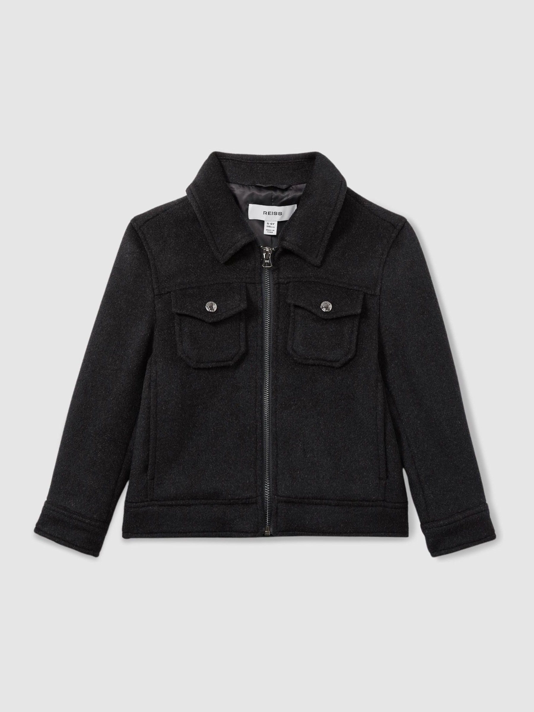 Wool-Blend Melton Trucker Jacket in Dark Indigo Melange - Image 2 of 4