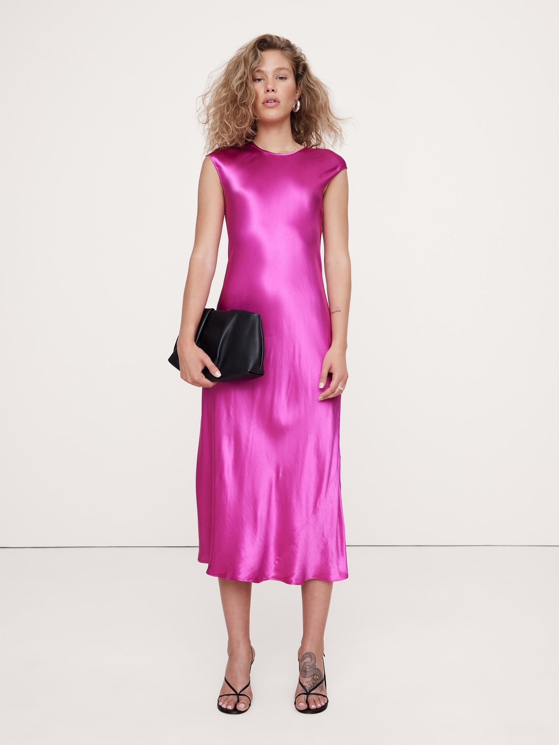 Banana Republic Pink Bias-Cut Satin Midi Dress | Gap