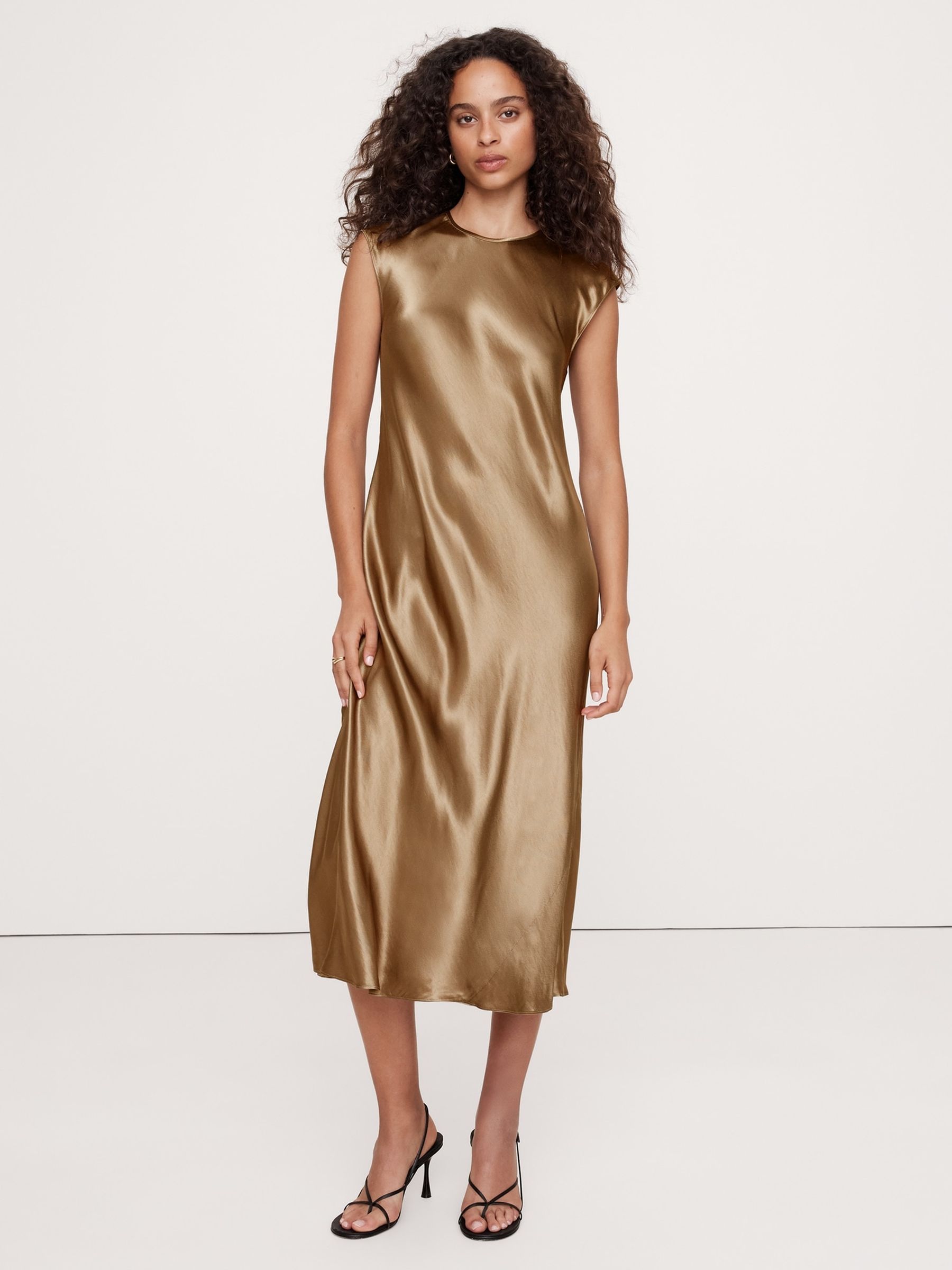 Banana Republic Brown Bias-Cut Satin Midi Dress - Image 1 of 1