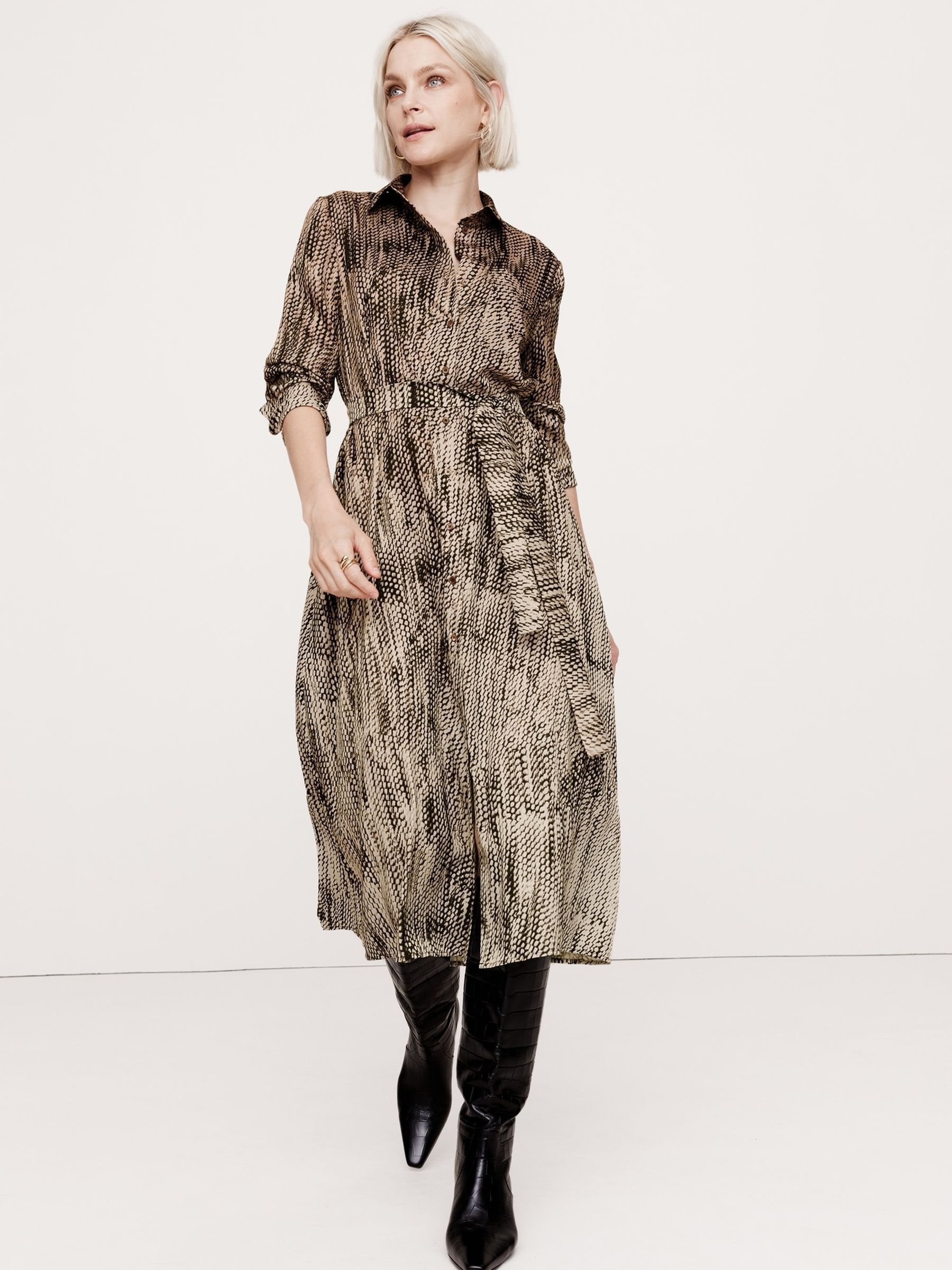 Banana Republic Brown Oversized Snake Print Midi Dress | Gap