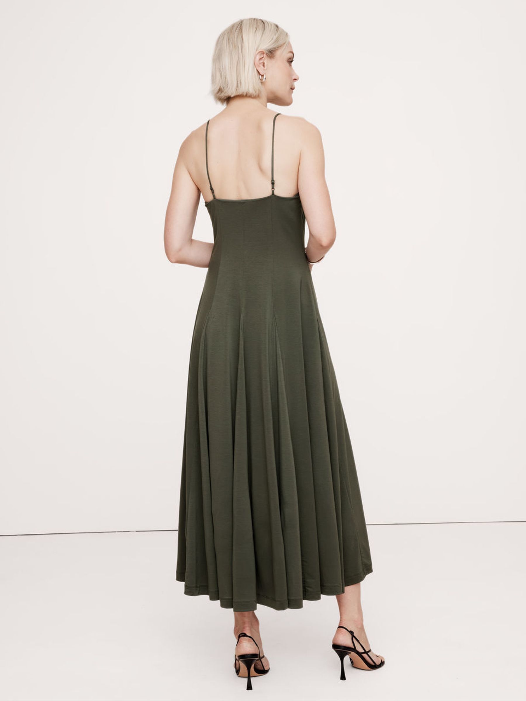 Banana Republic Khaki Green Drapey Jersey Godet Maxi Dress | Gap