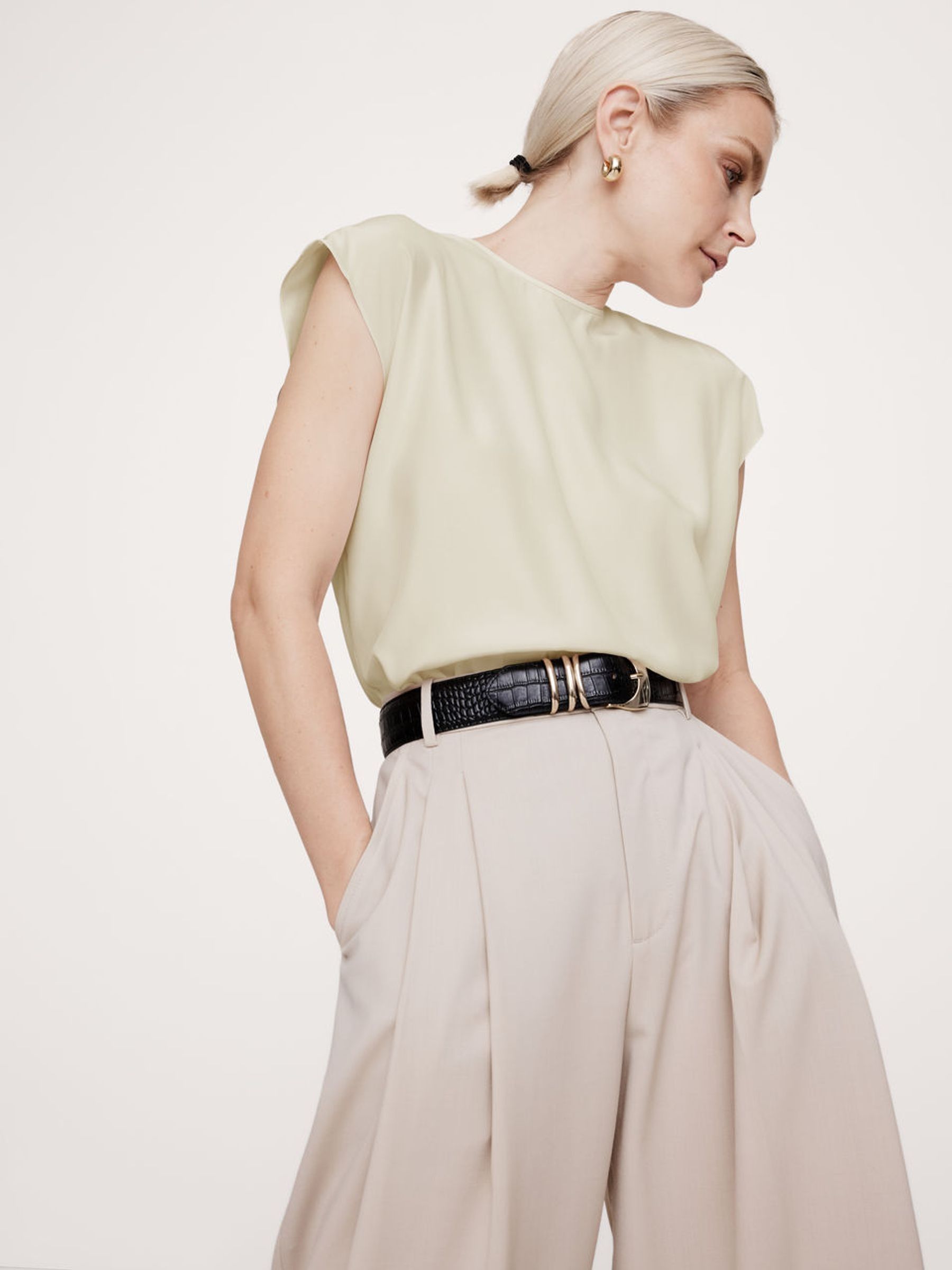 Banana Republic Cream Essential Silk Top - Image 2 of 4