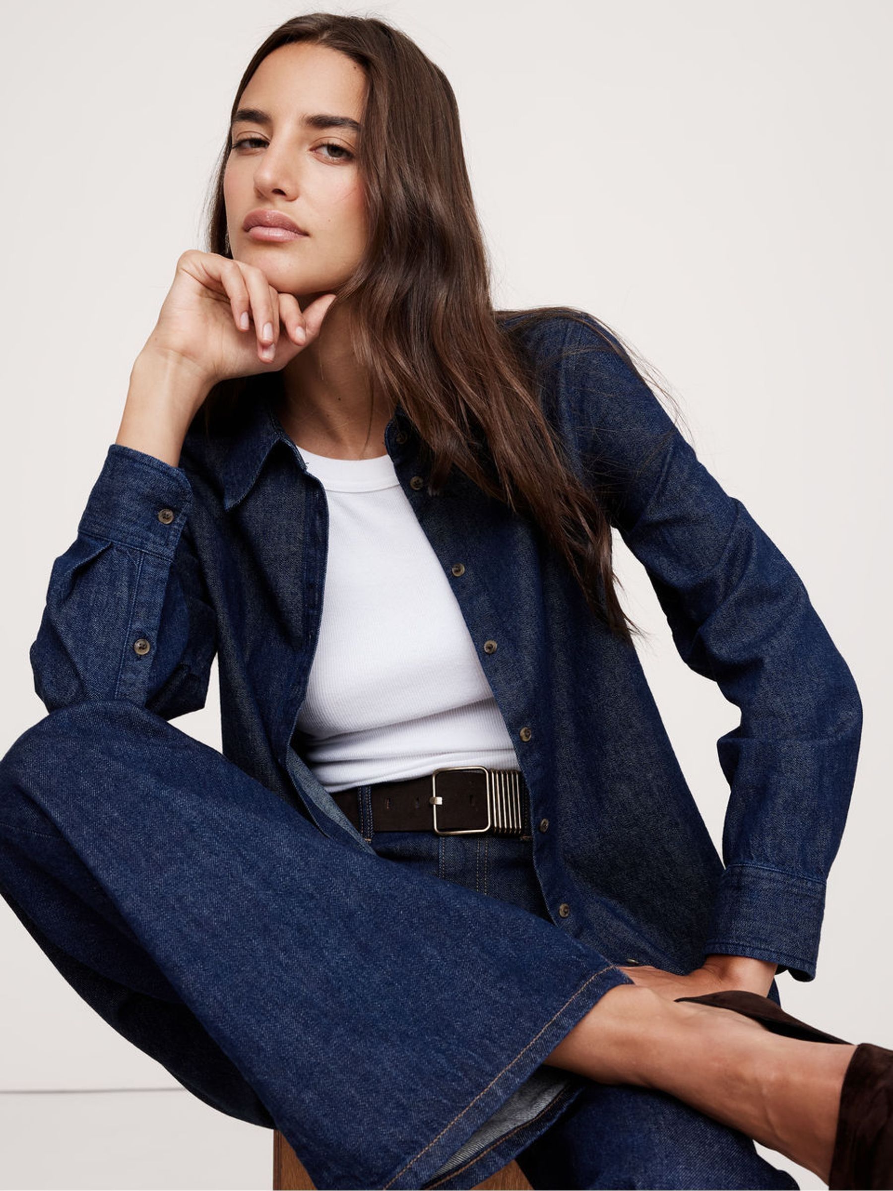 Banana Republic Blue The Perfect Cotton Hemp Shirt - Image 1 of 1