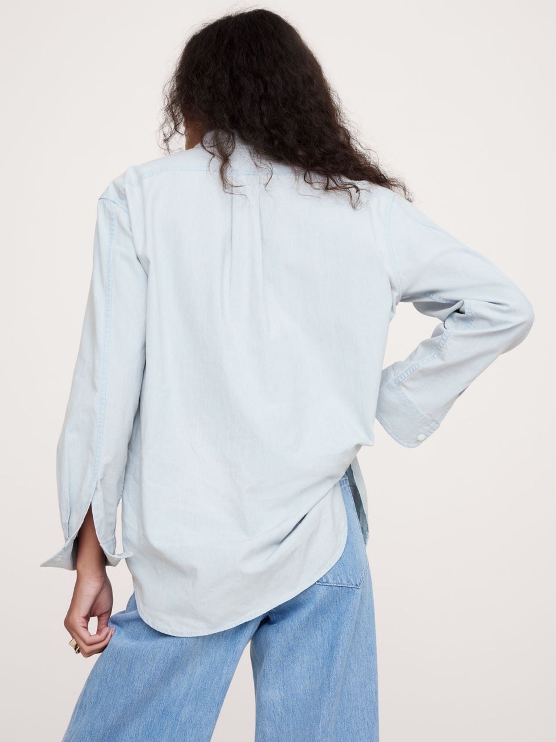Banana Republic Blue The Oversized Banded Collar Denim Shirt - Image 3 of 4