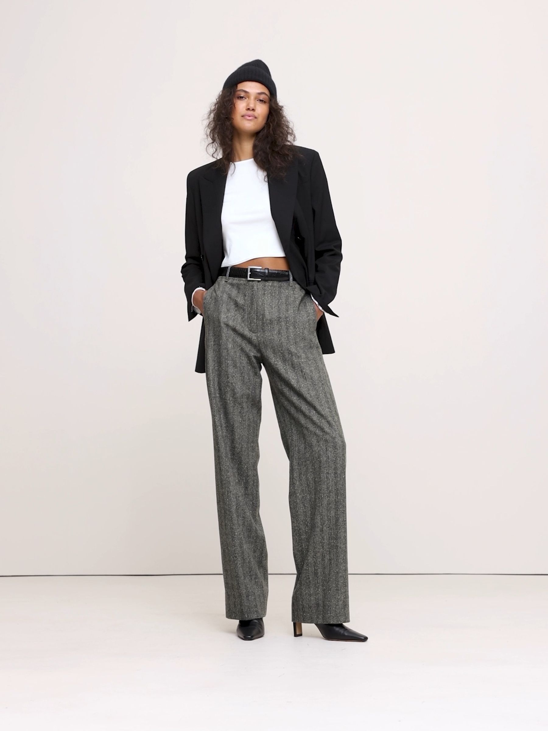 Banana Republic Grey High Wasited Modern Straight Herringbone Trousers - Image 3 of 5
