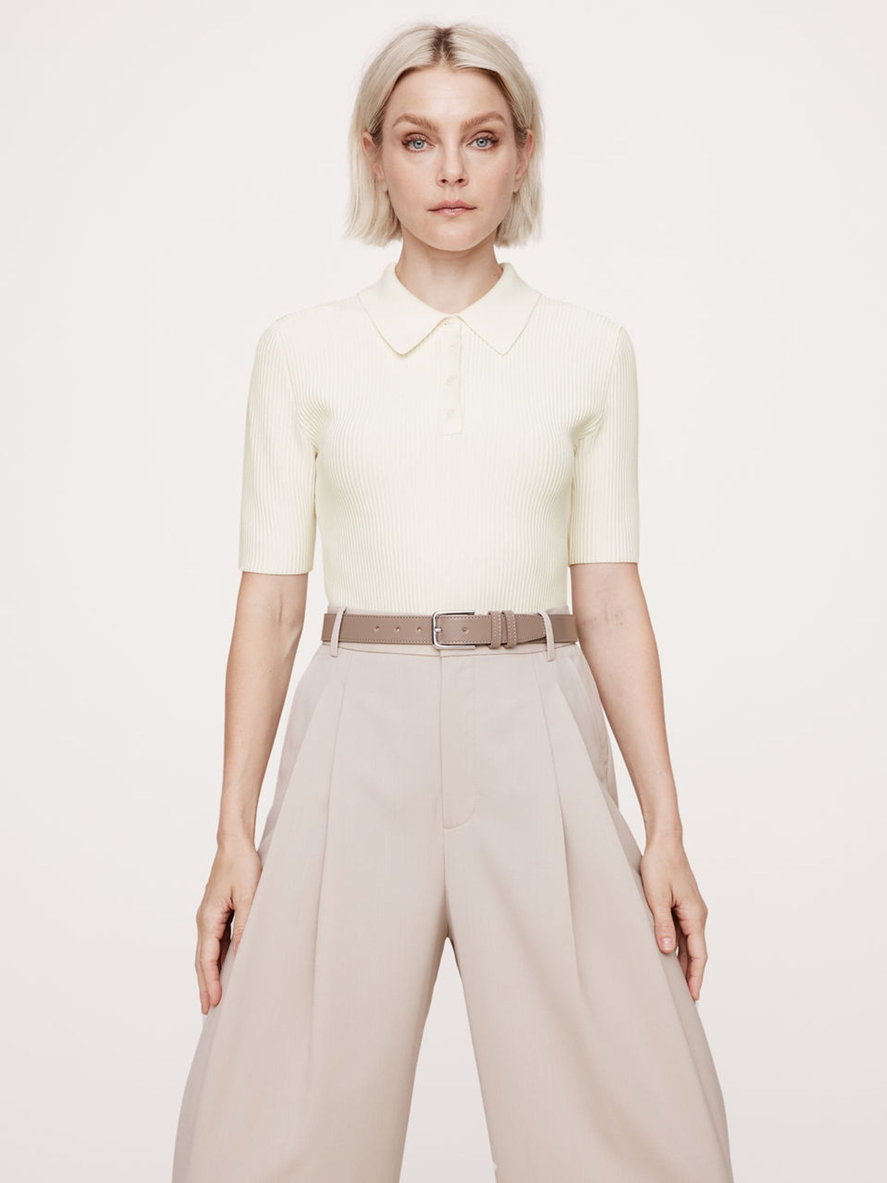 Banana Republic White Cece Sculpted Cropped Polo Top - Image 1 of 1