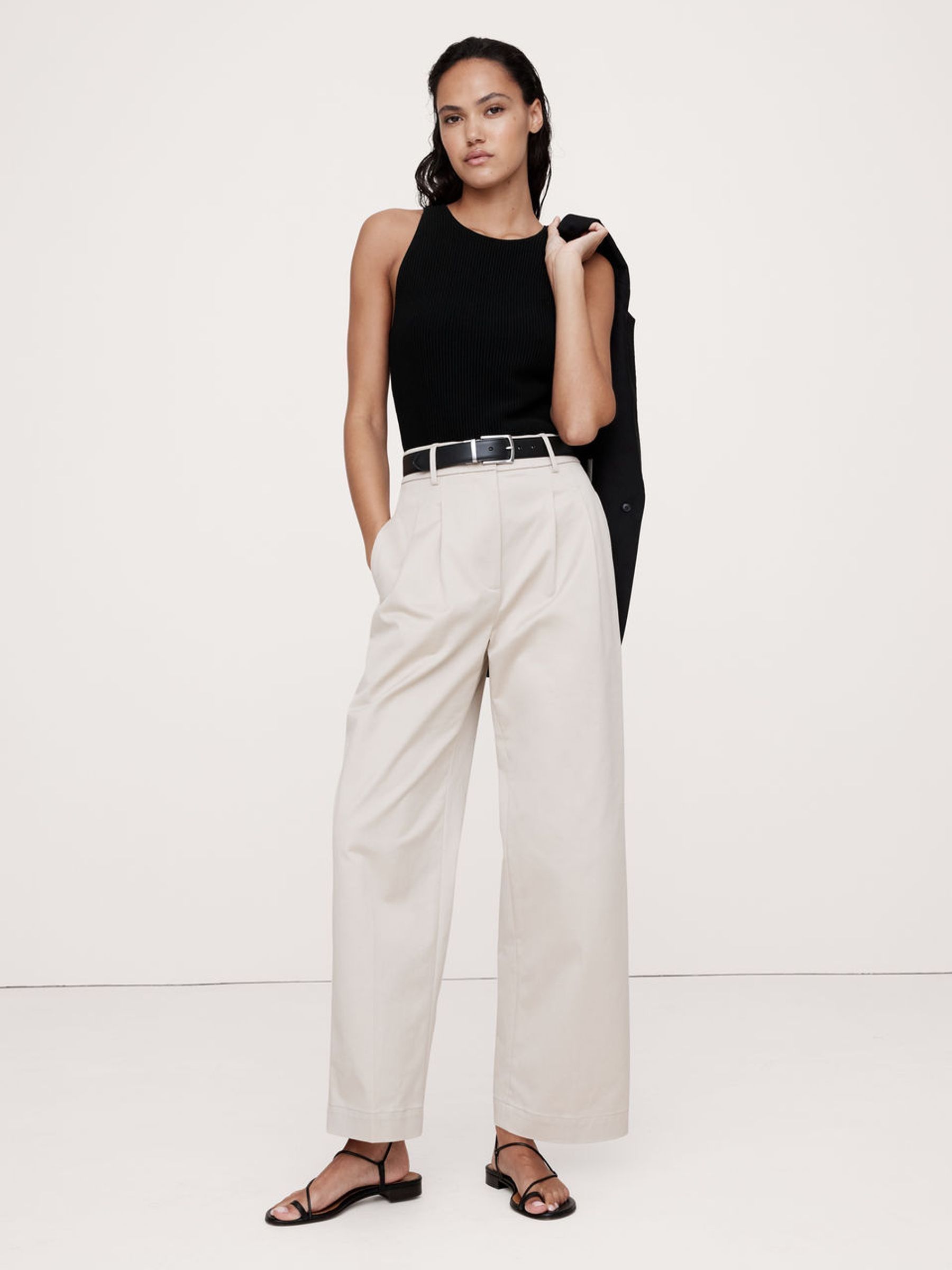 Banana Republic Black Cece Sculpted Ribbed Top - Image 1 of 4