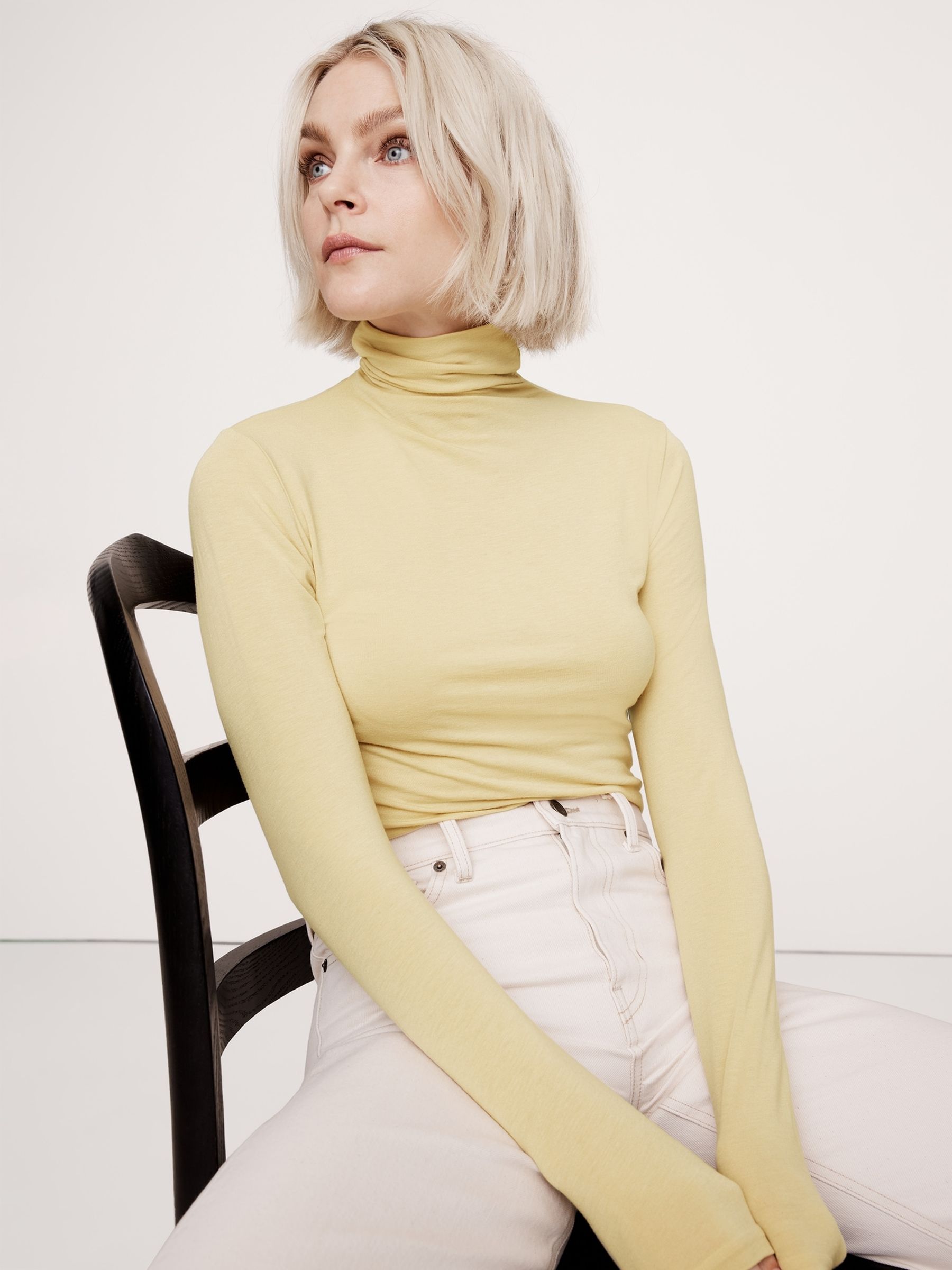 Banana Republic Cream Luxe Wool-Blend Elbow-Sleeve Top - Image 1 of 1