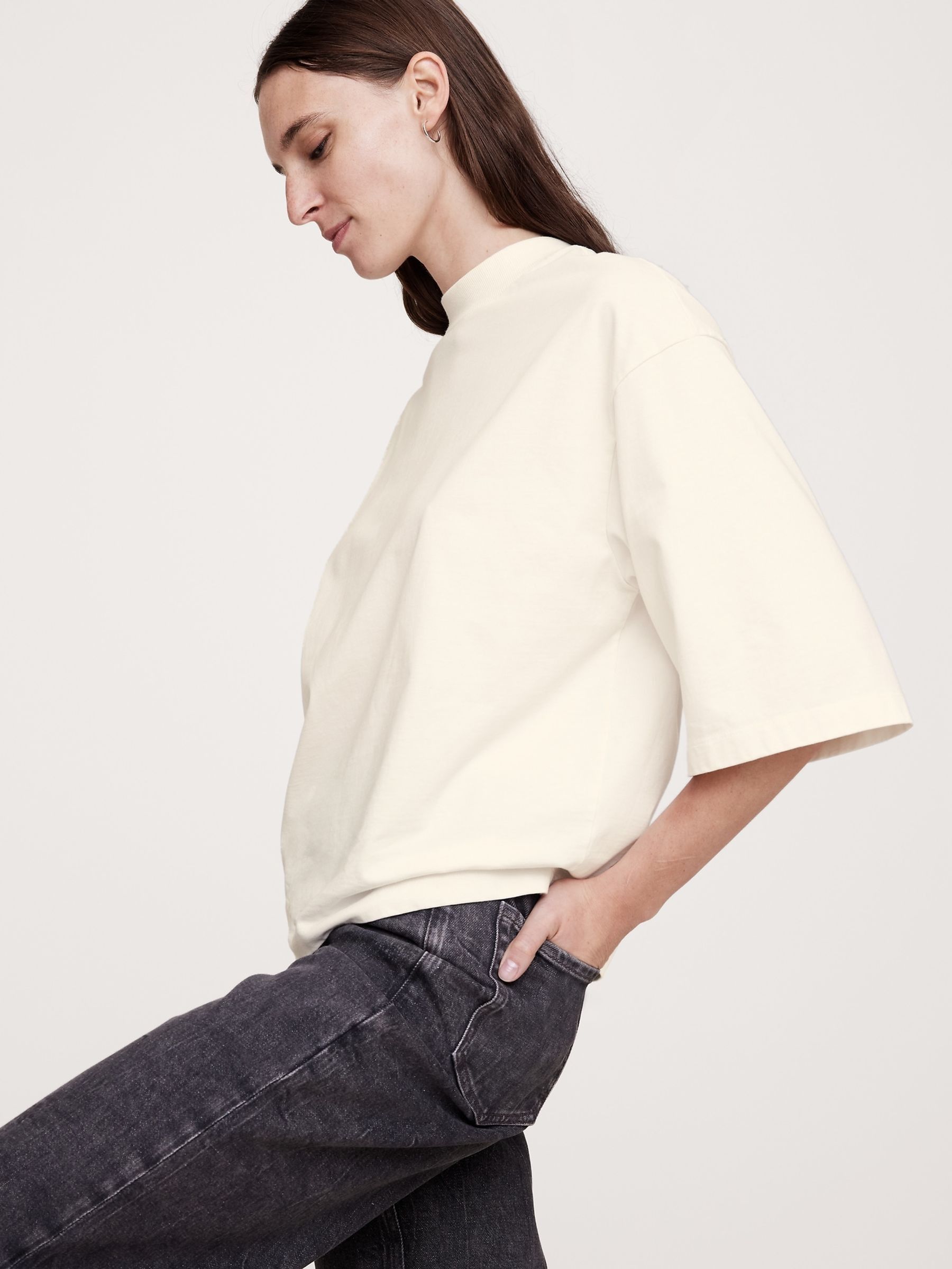 Banana Republic White Heavyweight Cotton Boxy T-Shirt - Image 1 of 3