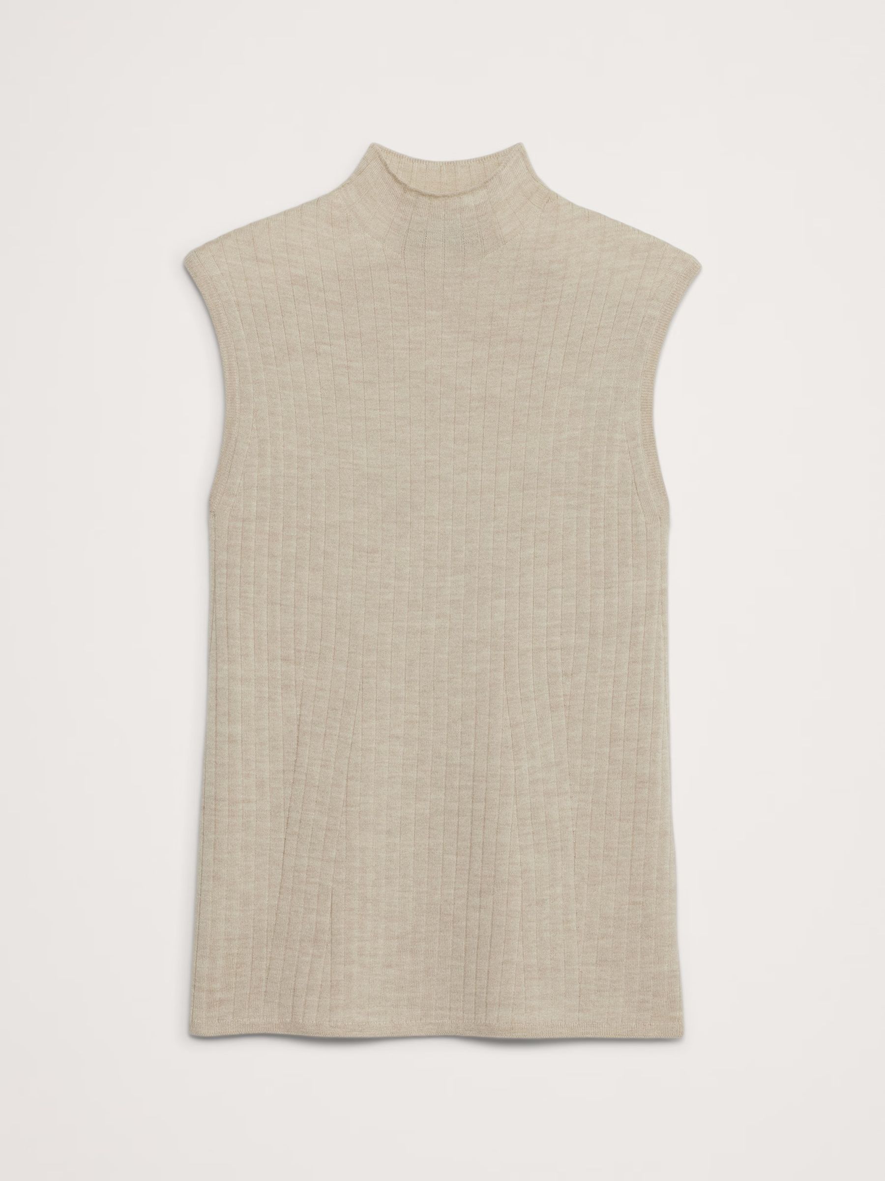 Banana Republic Beige Merino Wool Ribbed Mock Neck Vest Top - Image 4 of 4