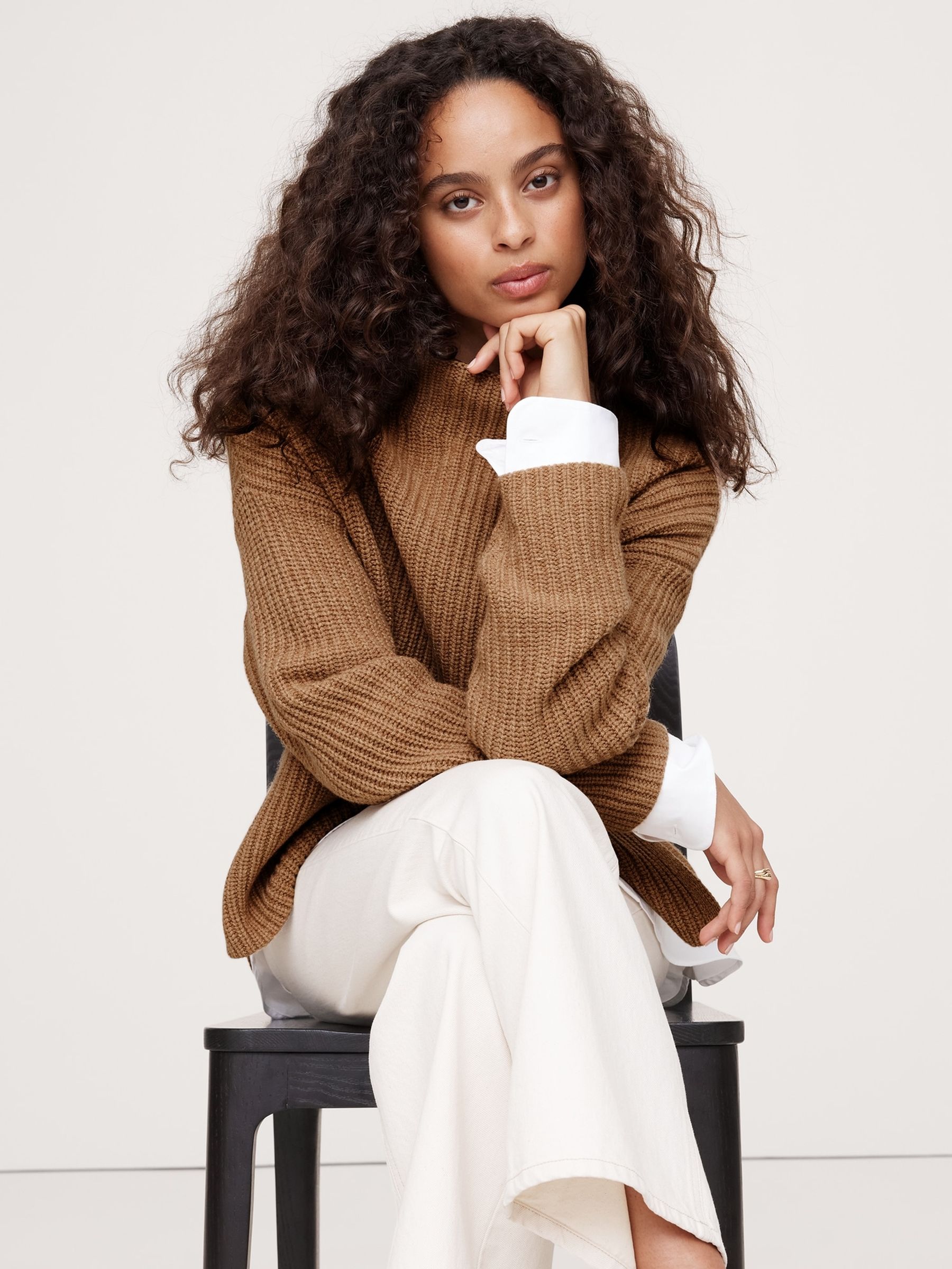 Banana Republic Brown Oversized Wool Ribbed Jumper - Image 3 of 4