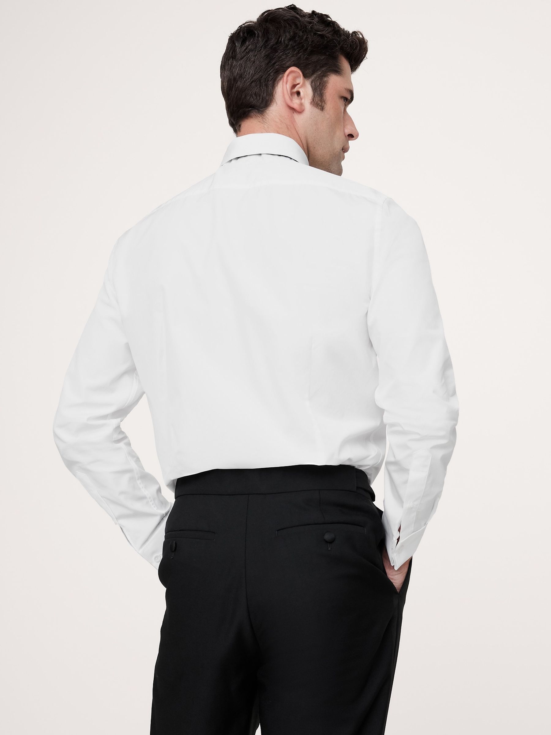 Banana Republic White Slim Poplin Tuxedo Shirt - Image 2 of 5