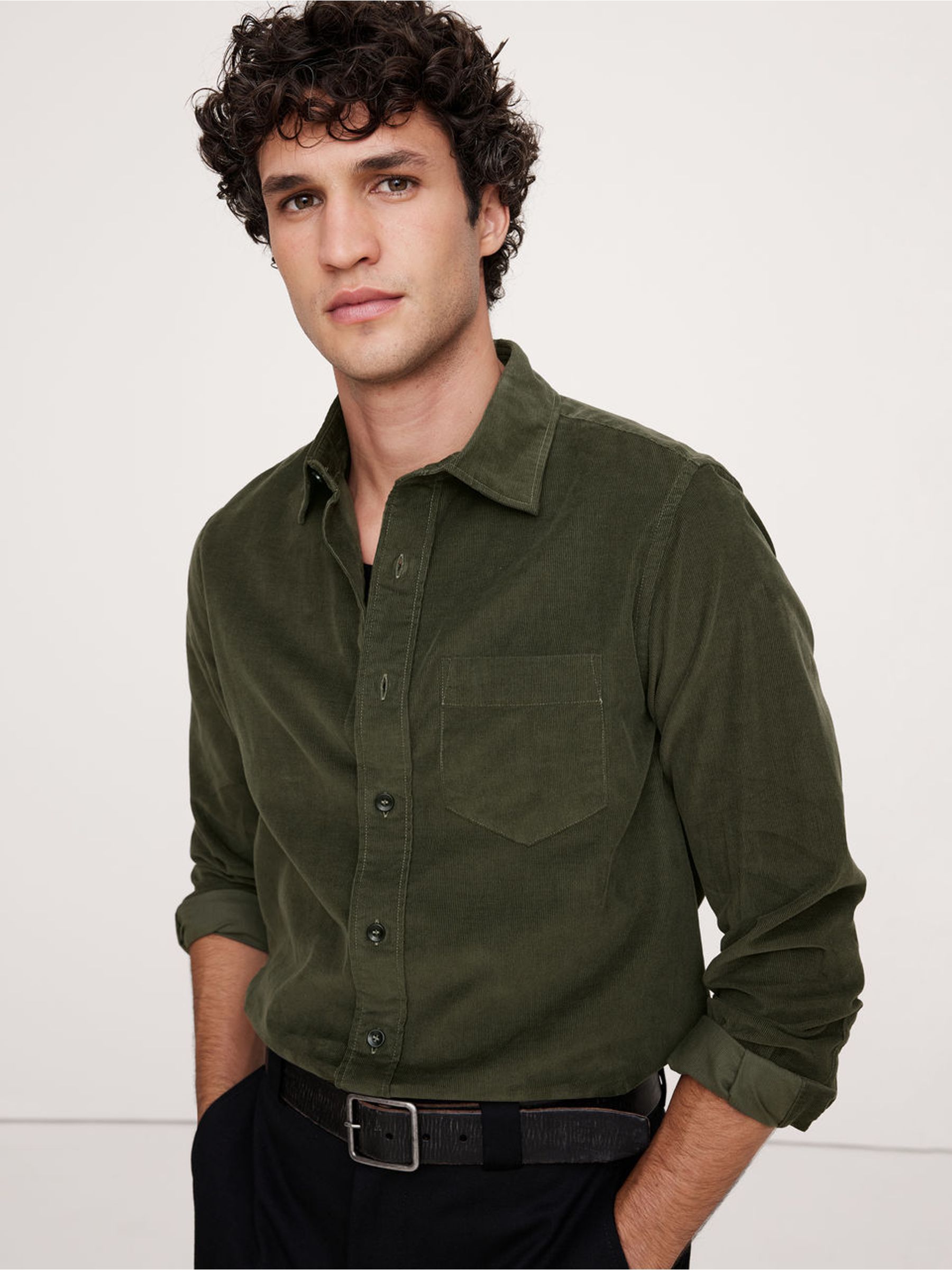 Banana Republic Green Lightweight Corduroy Shirt - Image 1 of 1