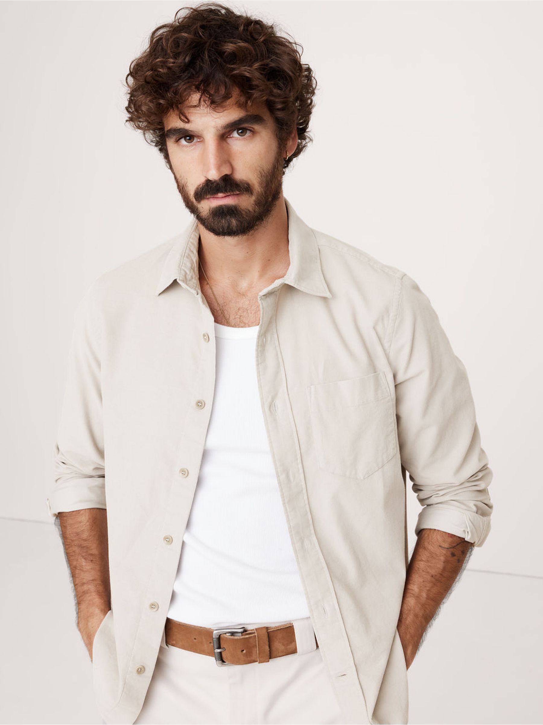 Banana Republic White Lightweight Corduroy Shirt - Image 1 of 1