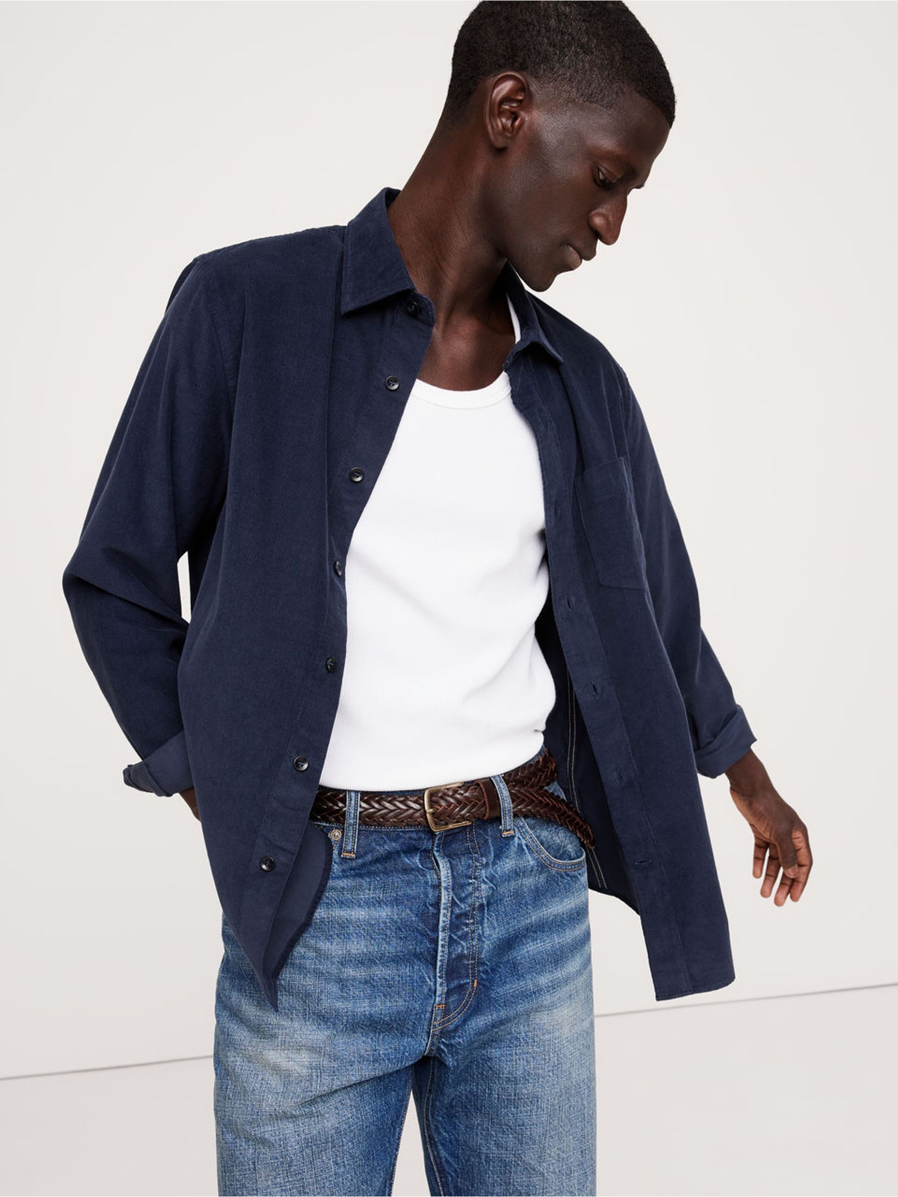 Banana Republic Navy Blue Lightweight Corduroy Shirt - Image 1 of 1
