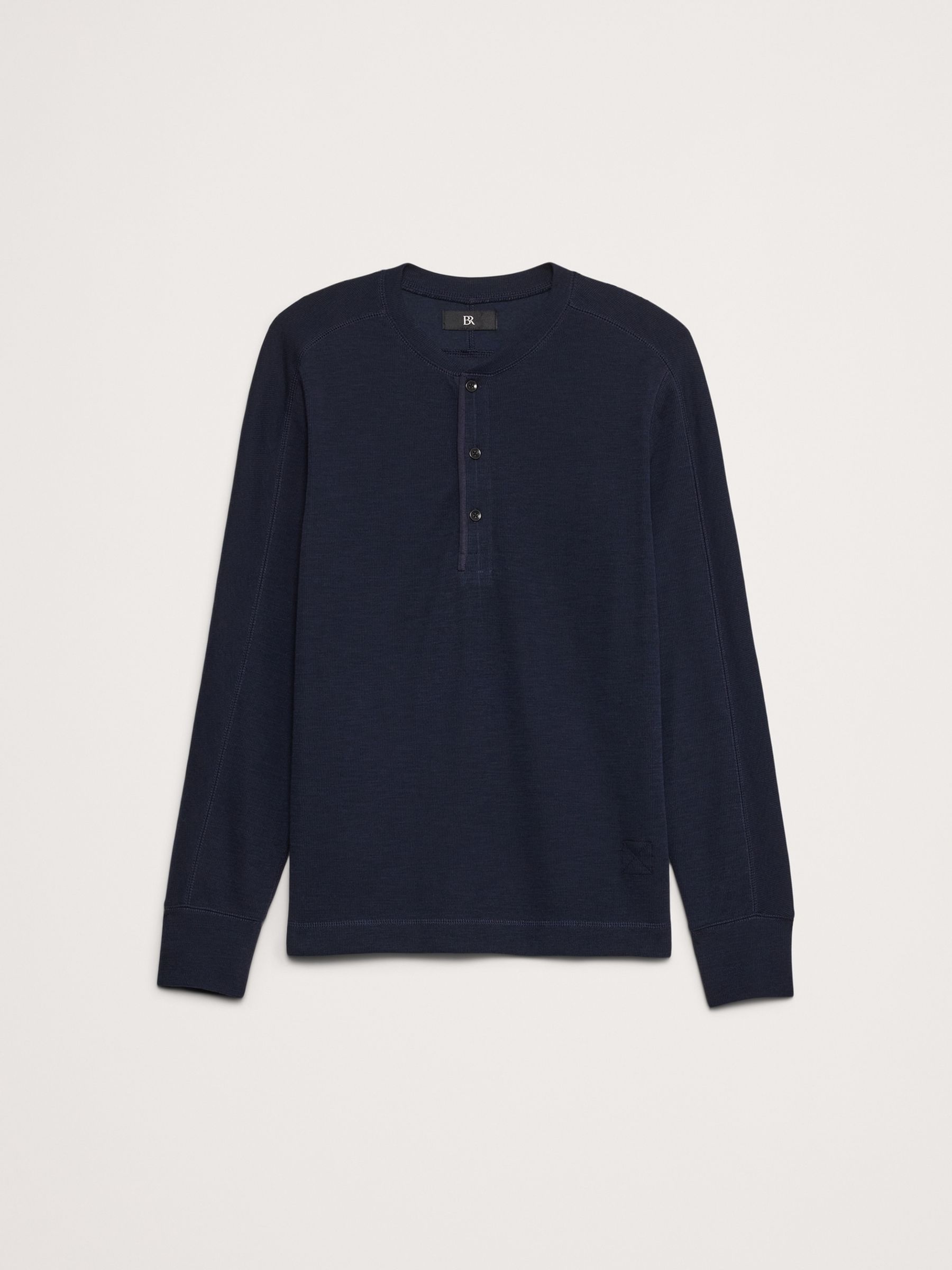 Banana Republic Navy/Blue Slub Double-Knit Henley Long Sleeve T-Shirt - Image 4 of 4