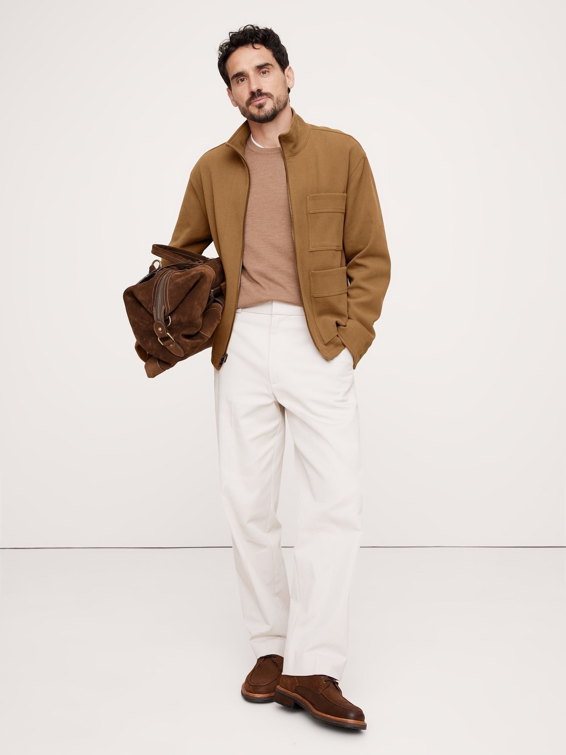 Banana Republic Brown Ponte Zip-Up Chore Coat - Image 3 of 5