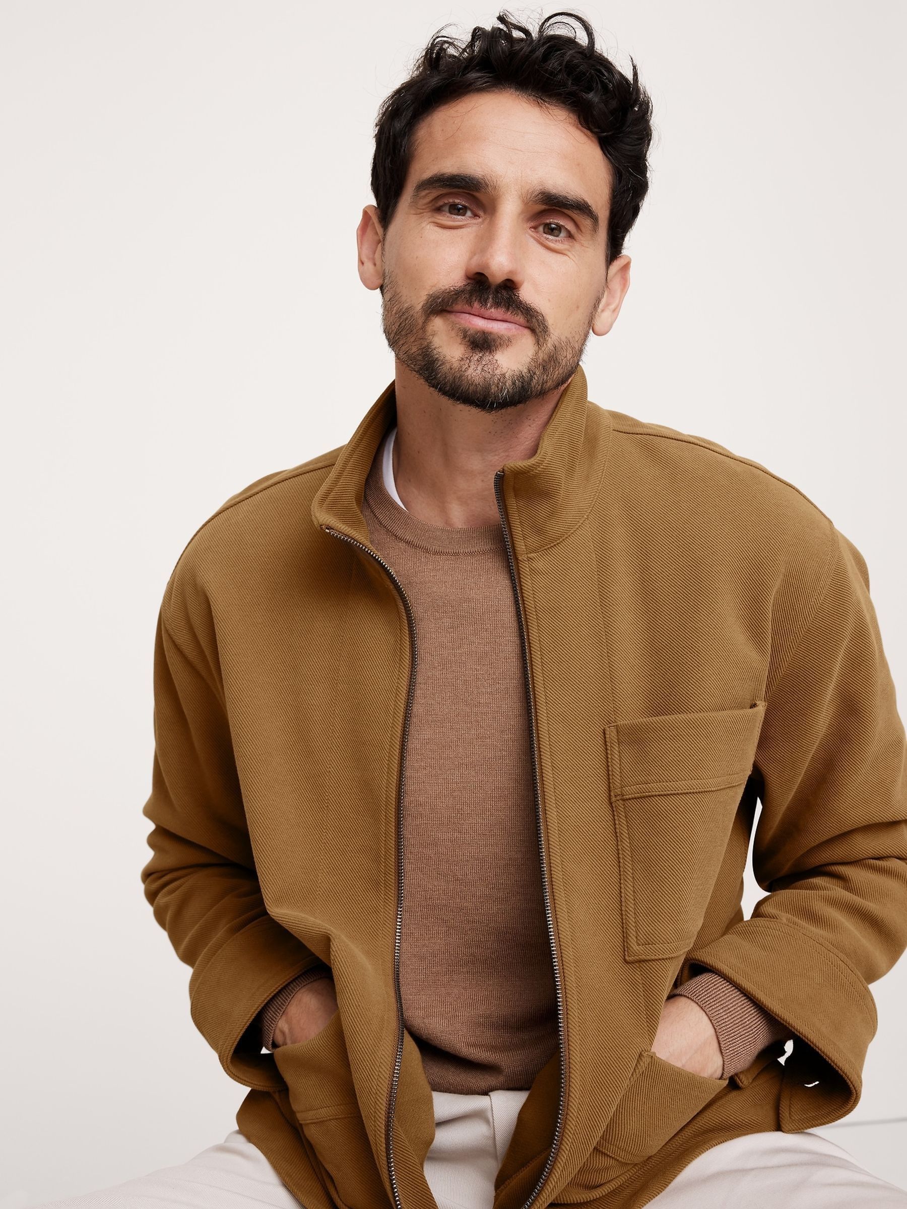 Banana Republic Brown Ponte Zip-Up Chore Coat - Image 4 of 5
