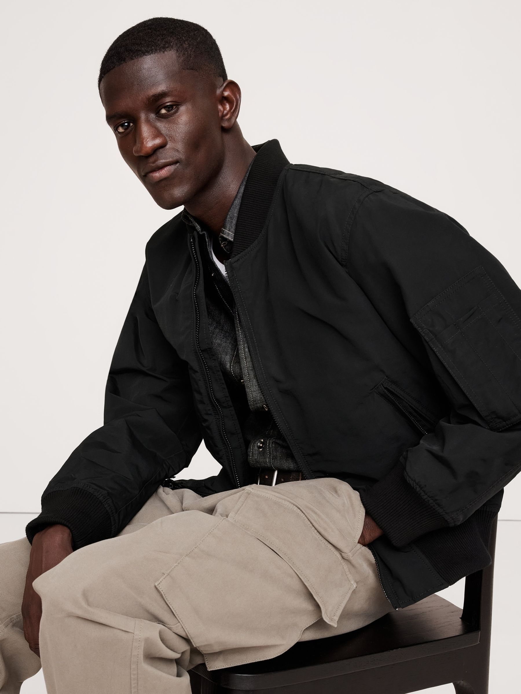 Banana Republic Black Water-Resistant Bomber Jacket - Image 3 of 5