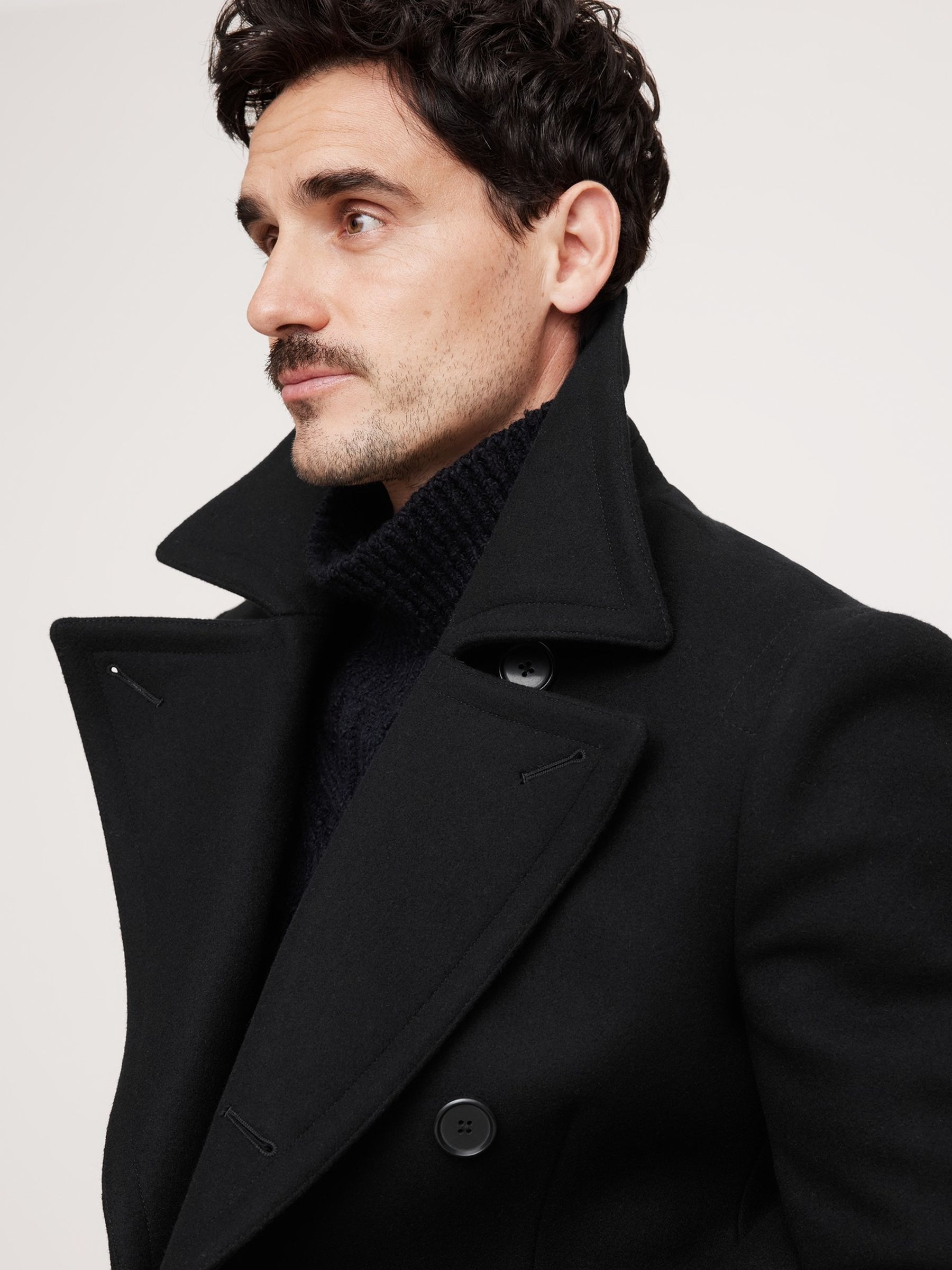 Banana Republic Black Italian Melton Peacoat - Image 3 of 5