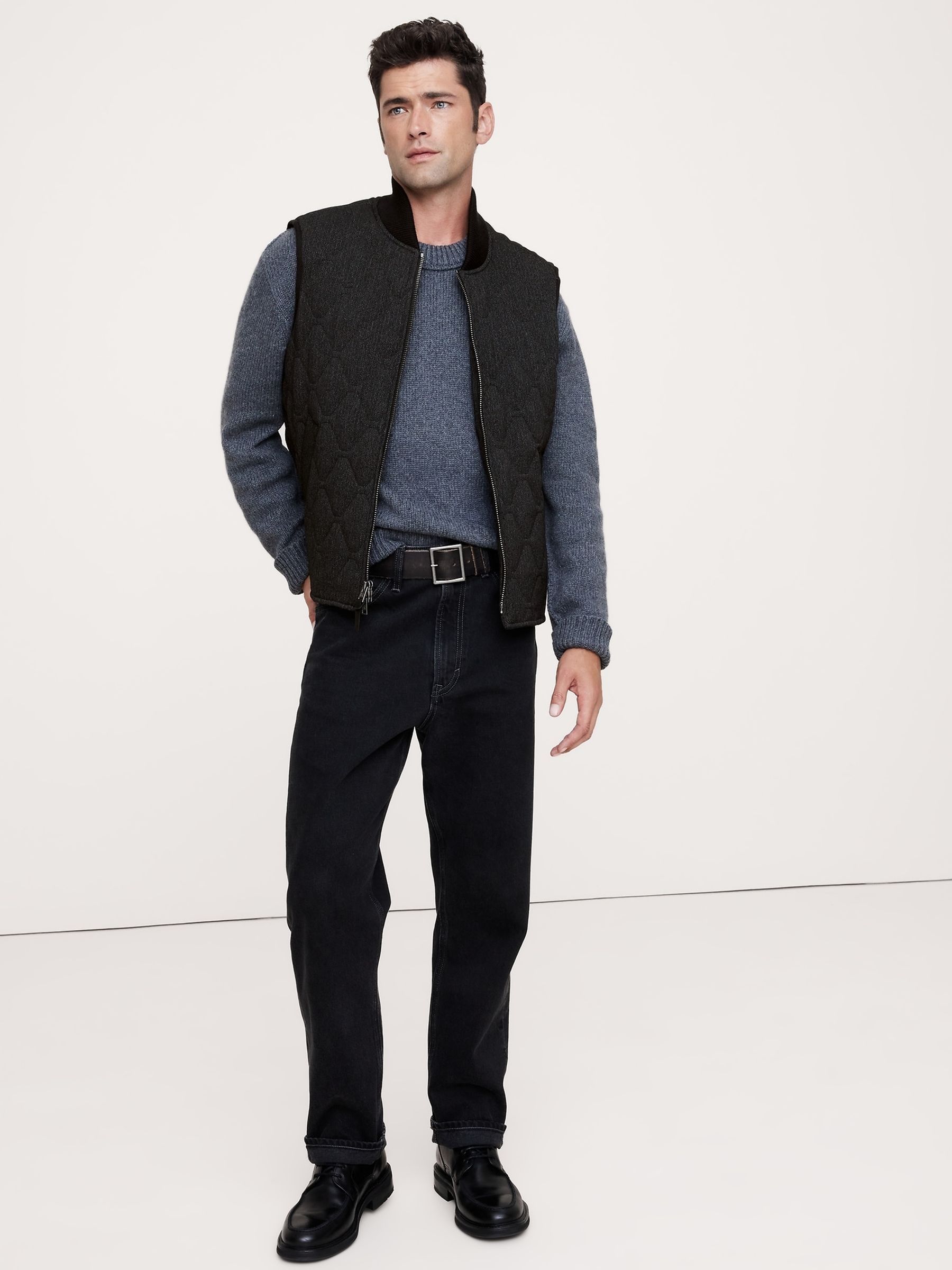 Banana Republic Black Herringbone Quilted Vest Jacket - Image 1 of 5
