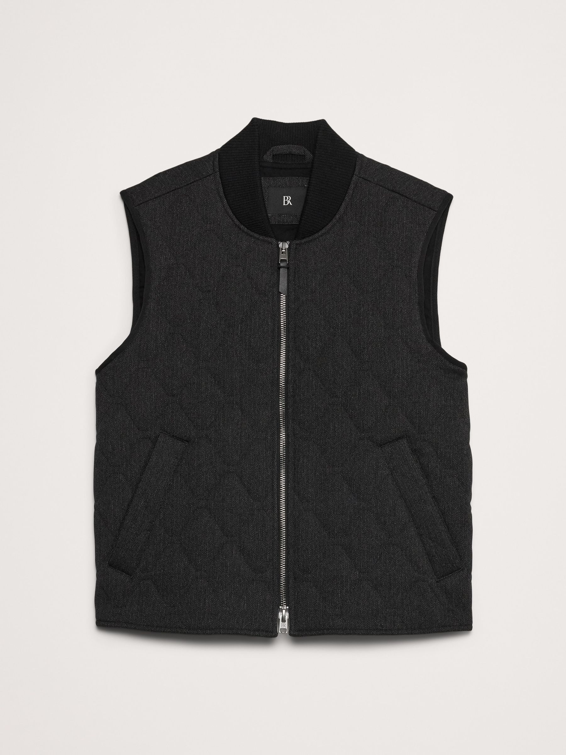 Banana Republic Black Herringbone Quilted Vest Jacket | Gap