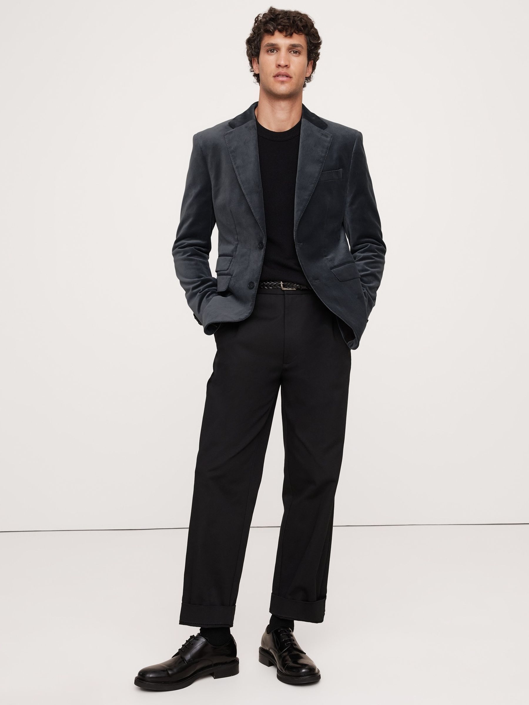 Banana Republic Charcoal Grey Cotton Velvet Blazer - Image 2 of 5