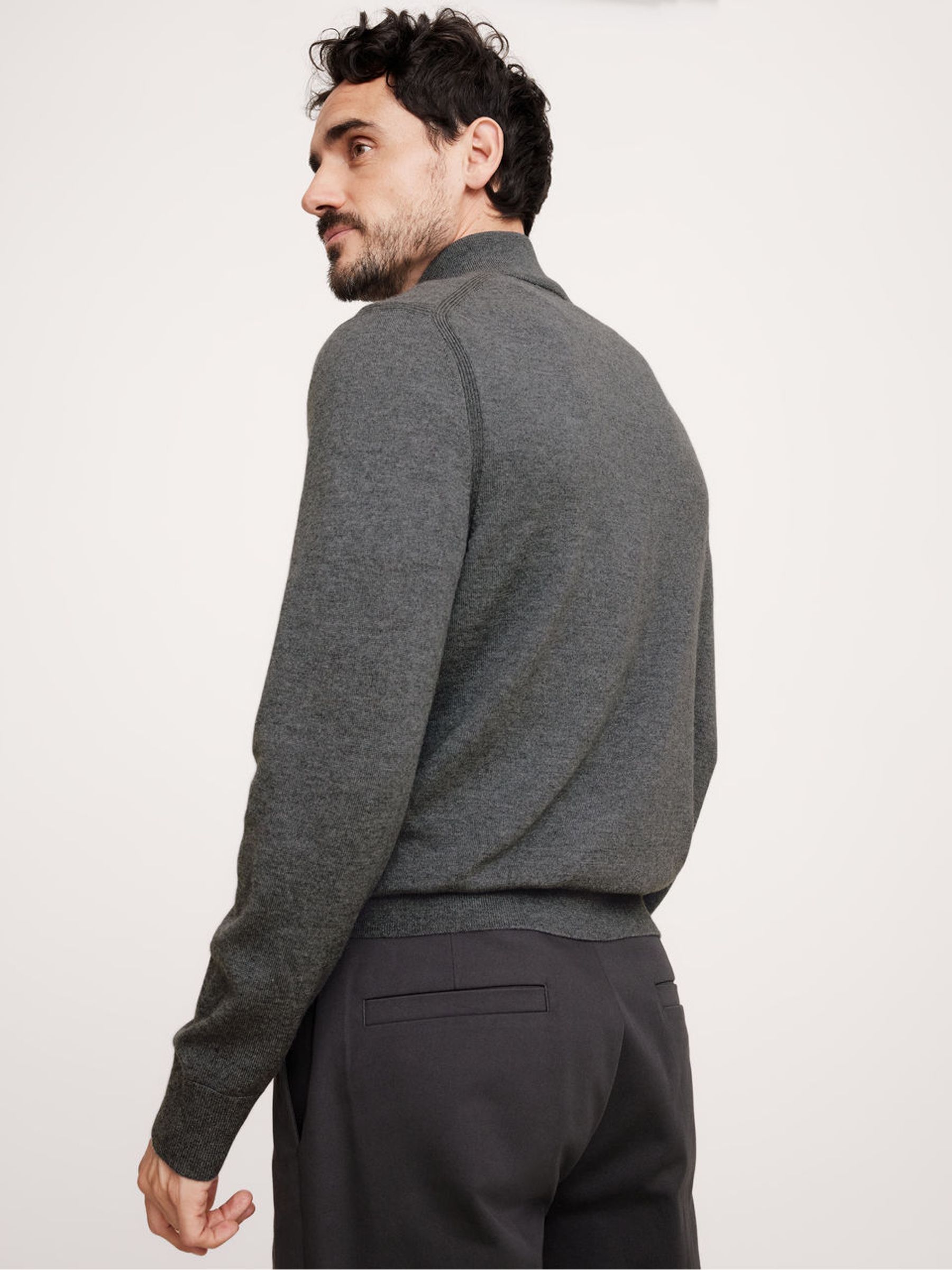 Banana Republic Grey Merino Wool Italian Half-Zip Jumper - Image 2 of 5
