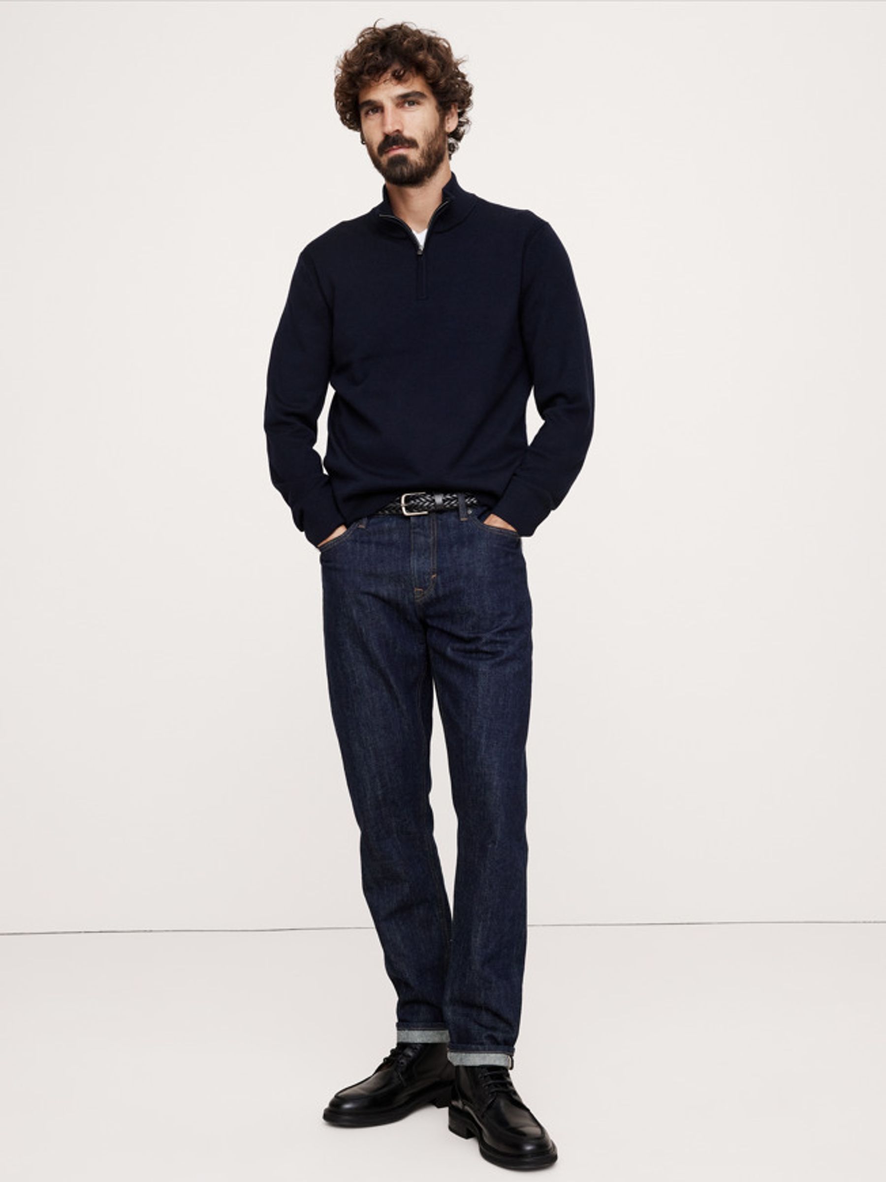 Banana Republic Navy/Blue Merino Wool Italian Half-Zip Jumper - Image 1 of 1
