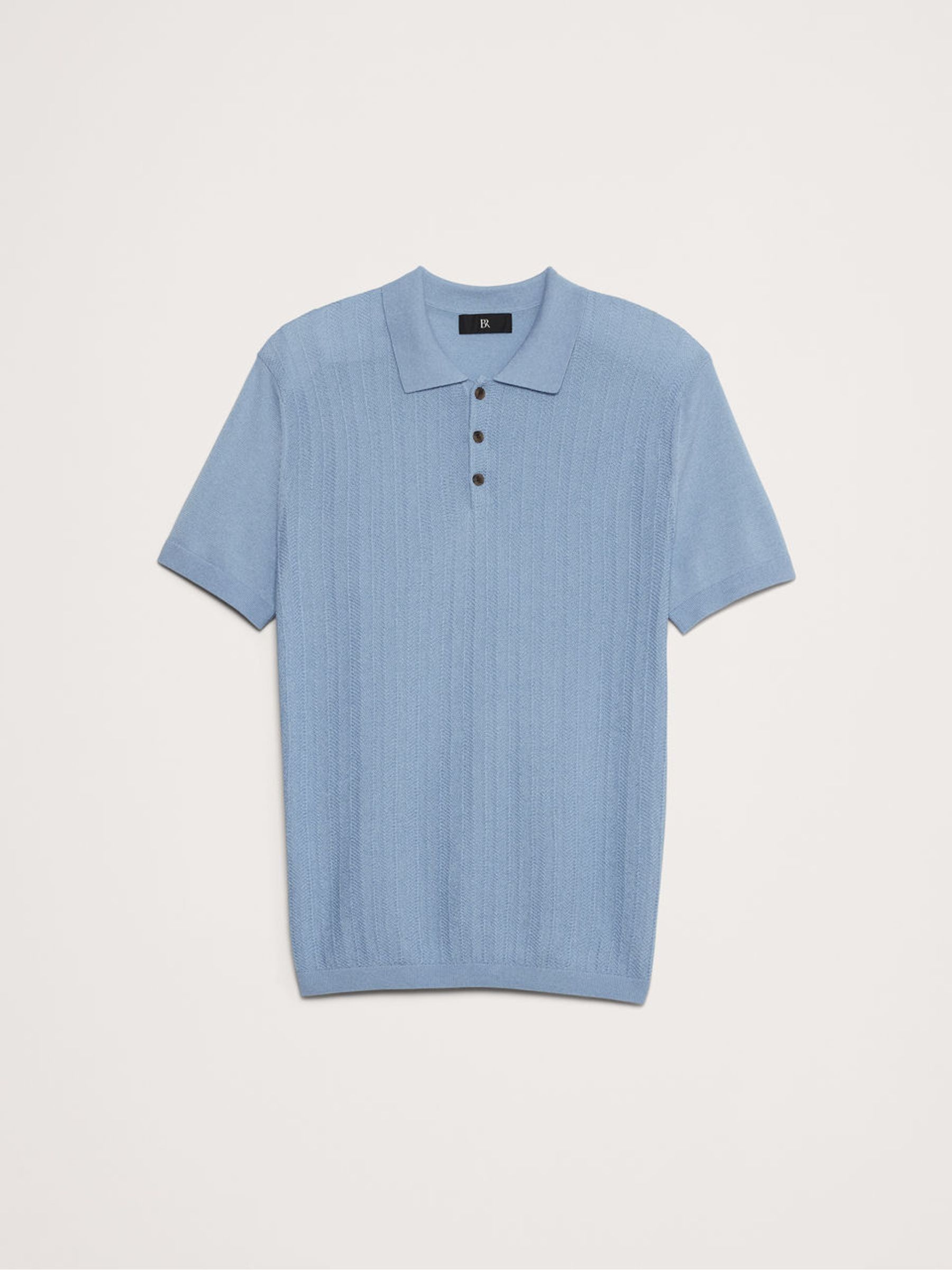 Banana Republic Blue Herringbone Cotton Sweater Polo Shirt - Image 5 of 5