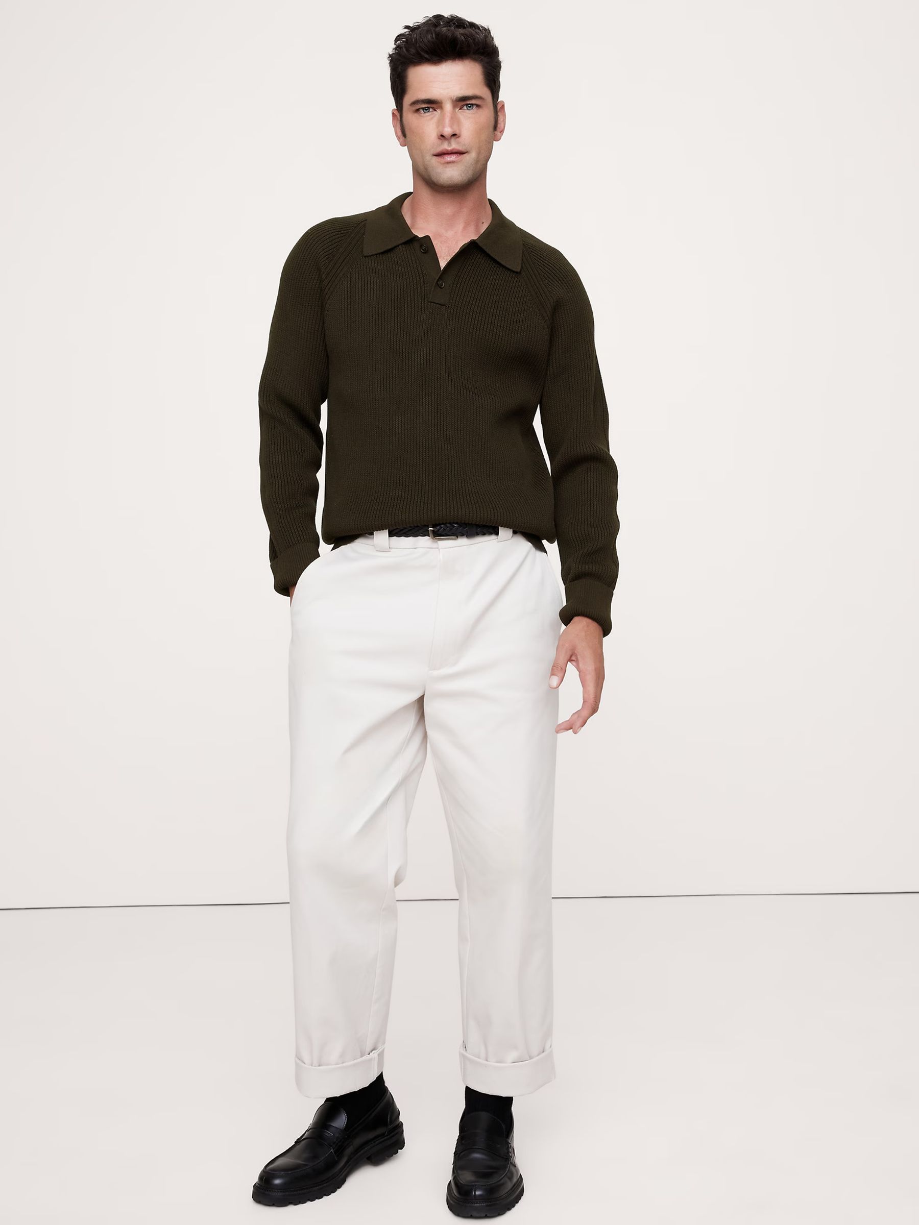 Banana Republic Black Ribbed Cotton Jumper Polo Shirt - Image 1 of 1
