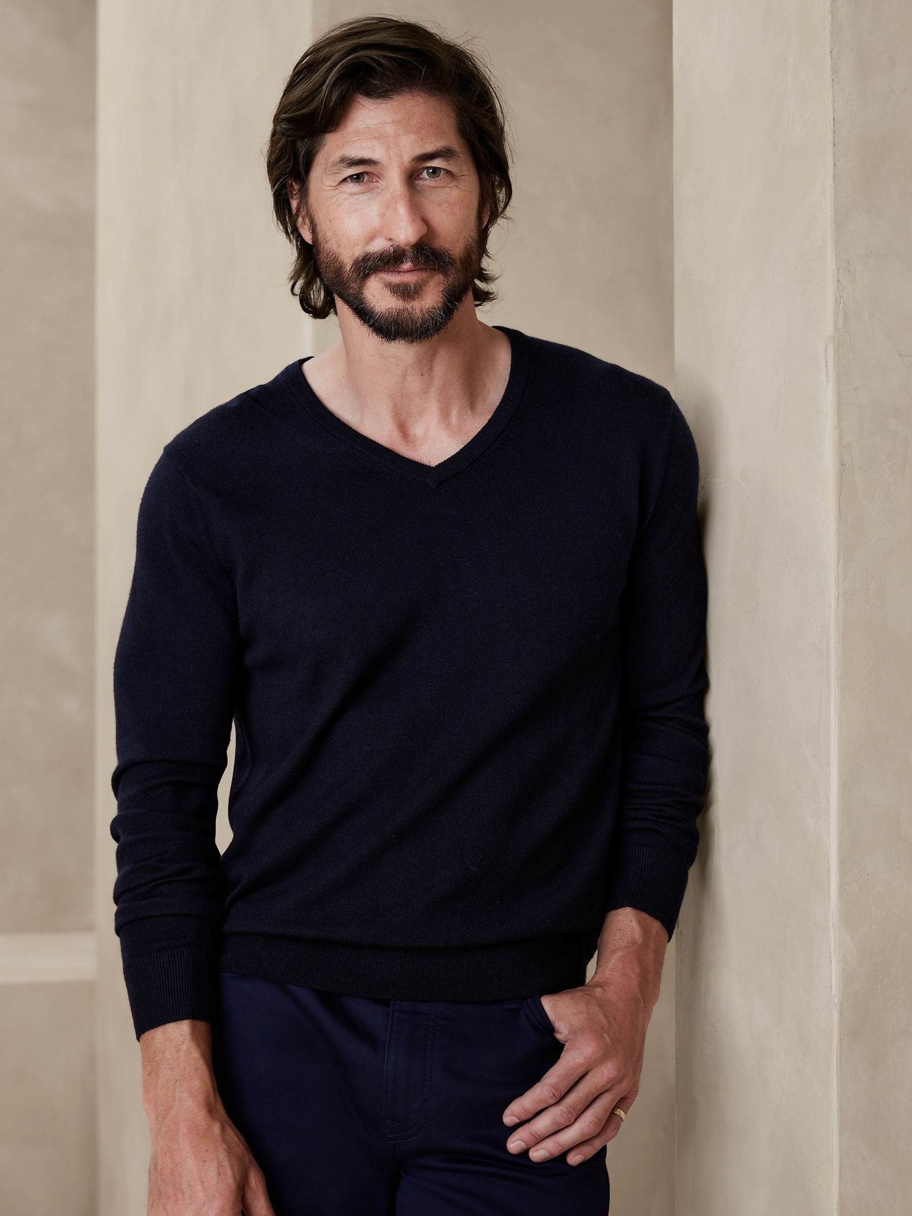 Banana Republic Blue Merino Wool Sante V-Neck Jumper - Image 1 of 1
