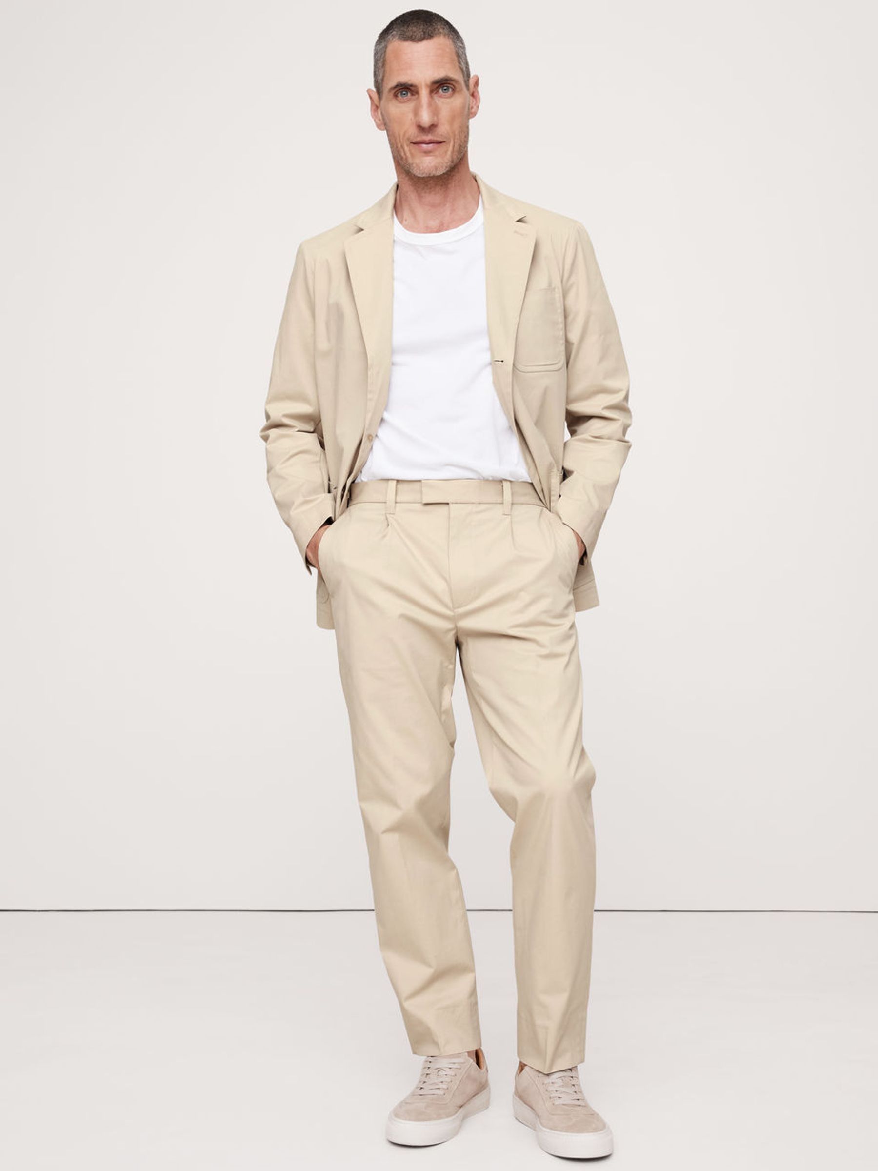 Banana Republic Cream Pleated Cropped Italian Stretch Chinos - Image 1 of 6