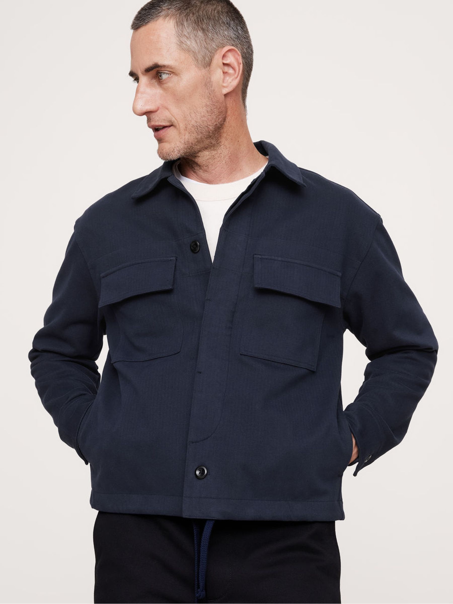 Banana Republic Navy/Blue Herringbone Ponte Coachs Jacket - Image 1 of 4