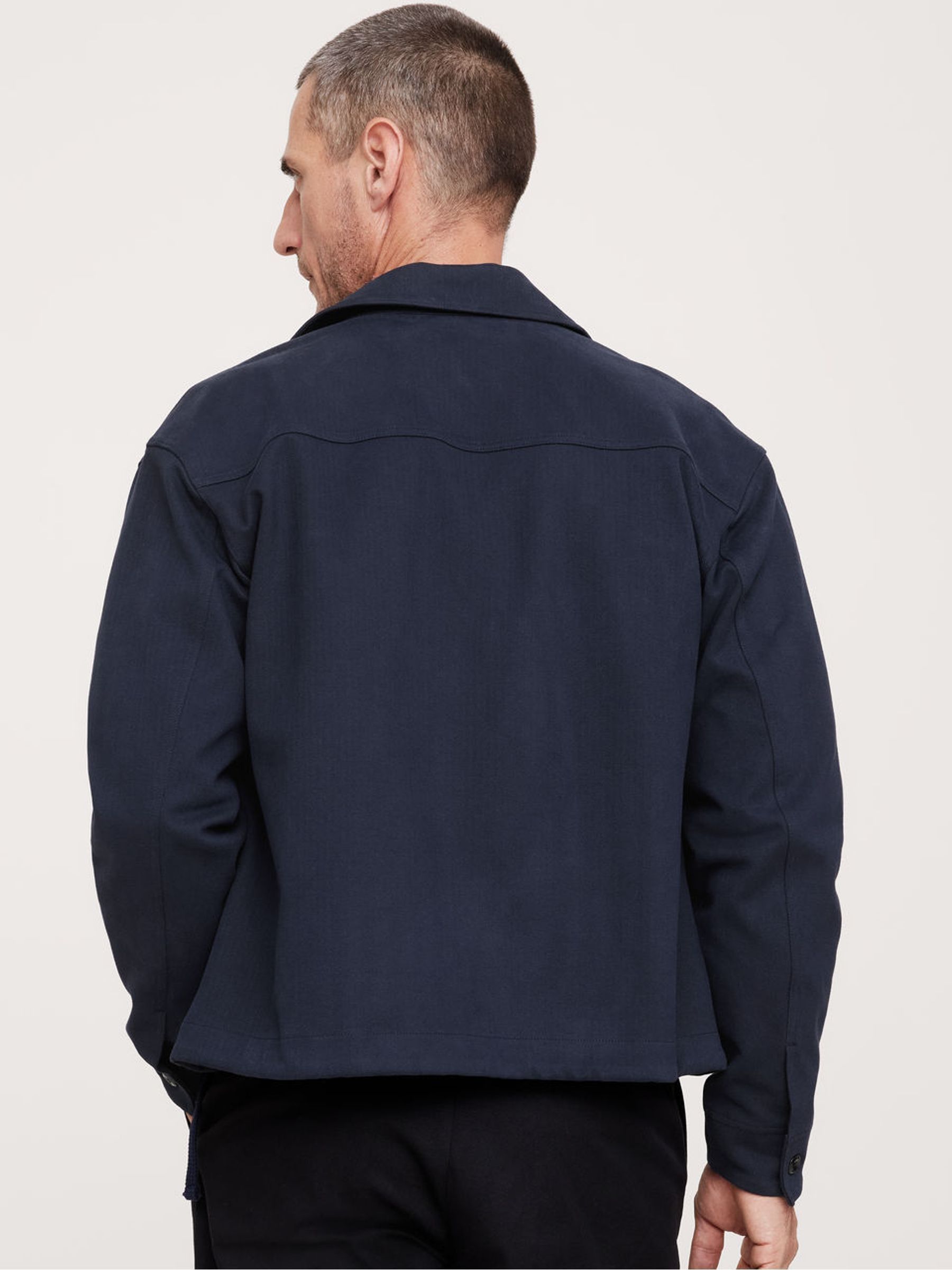 Banana Republic Navy/Blue Herringbone Ponte Coachs Jacket - Image 2 of 4