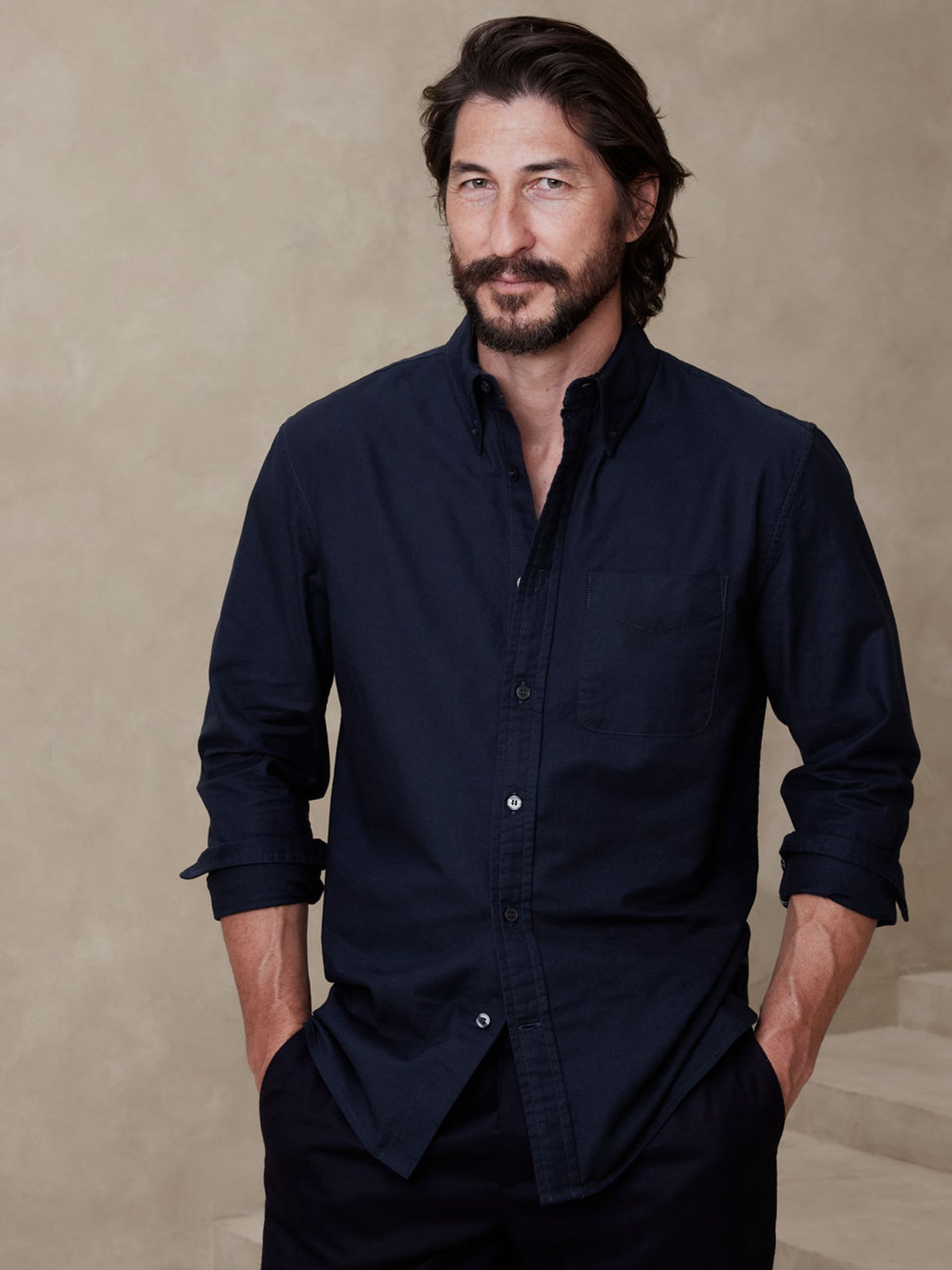 Banana Republic Navy Blue Long Sleeve Oxford Shirt - Image 1 of 2