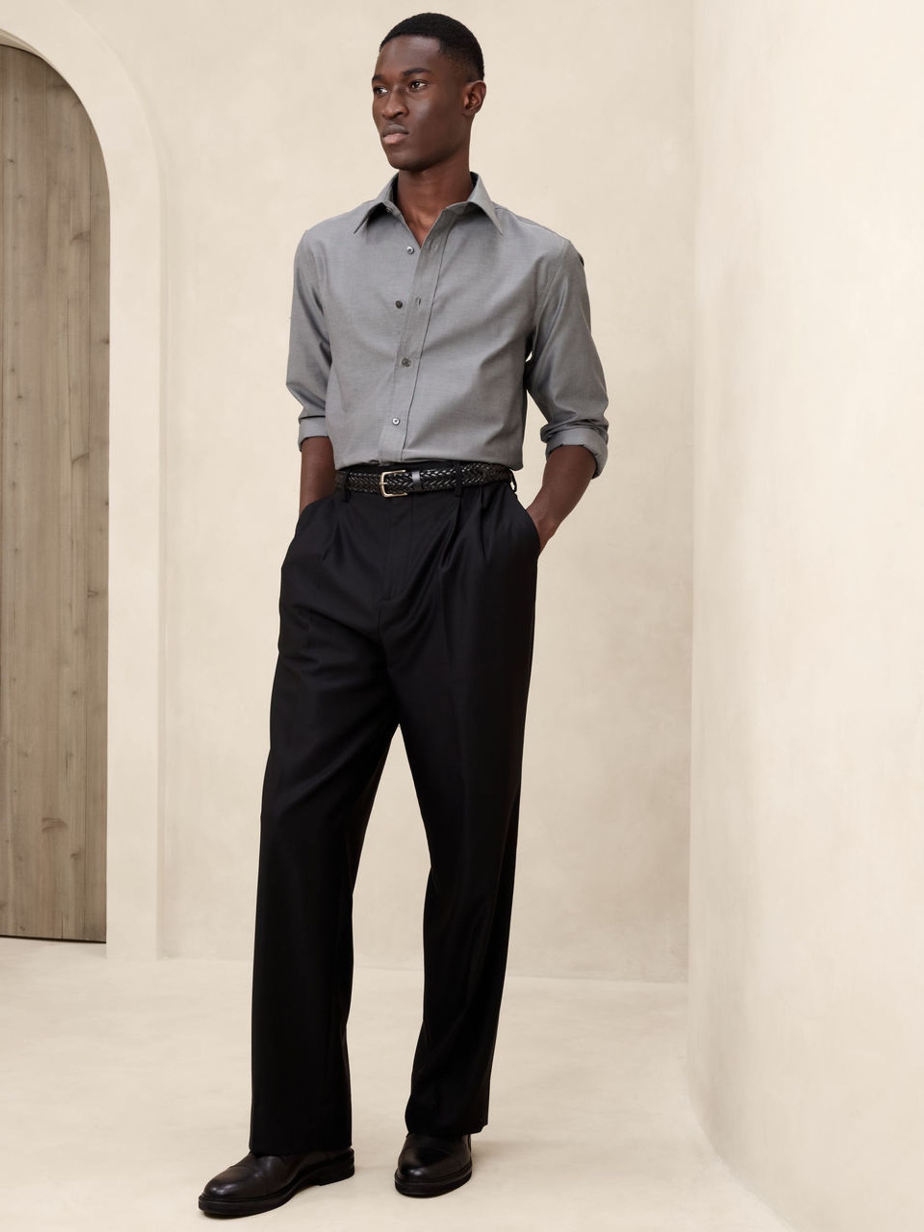 Banana Republic Grey Slim Wrinkle Resistant Dress Shirt - Image 1 of 1