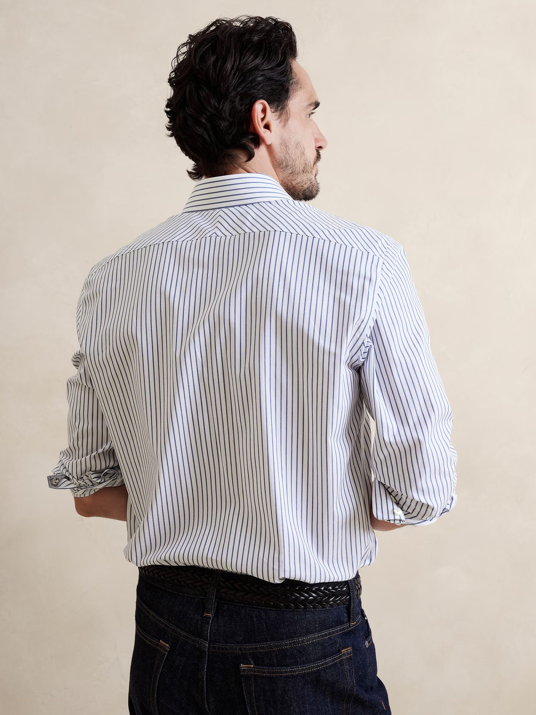 Banana Republic White Stripe Slim Wrinkle Resistant Dress Shirt - Image 2 of 4