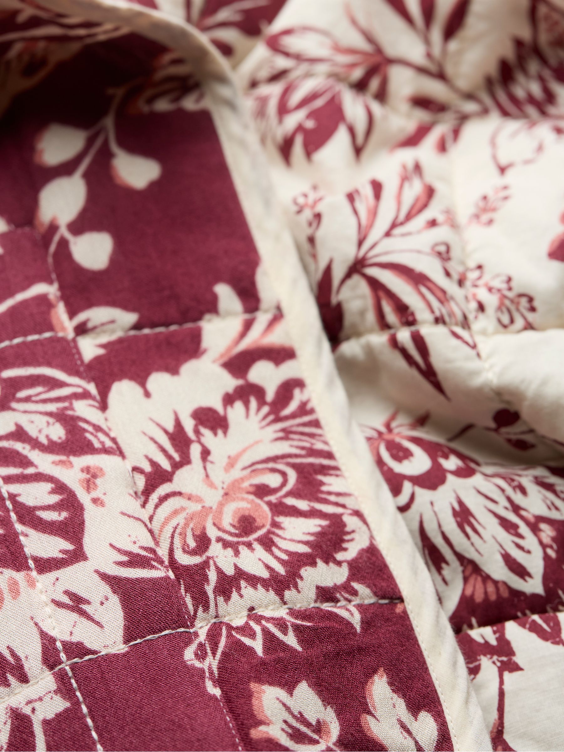 Evie Burgundy Red Brush Floral Floral Reversible Quilted Jacket